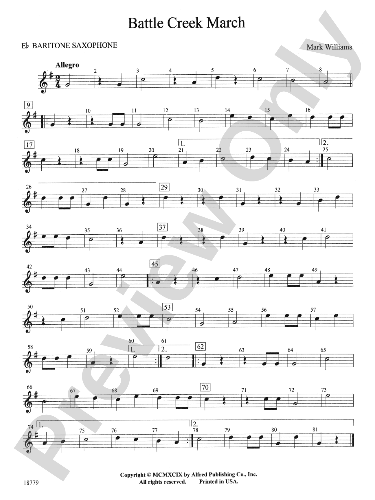 Battle Creek March: E-flat Baritone Saxophone