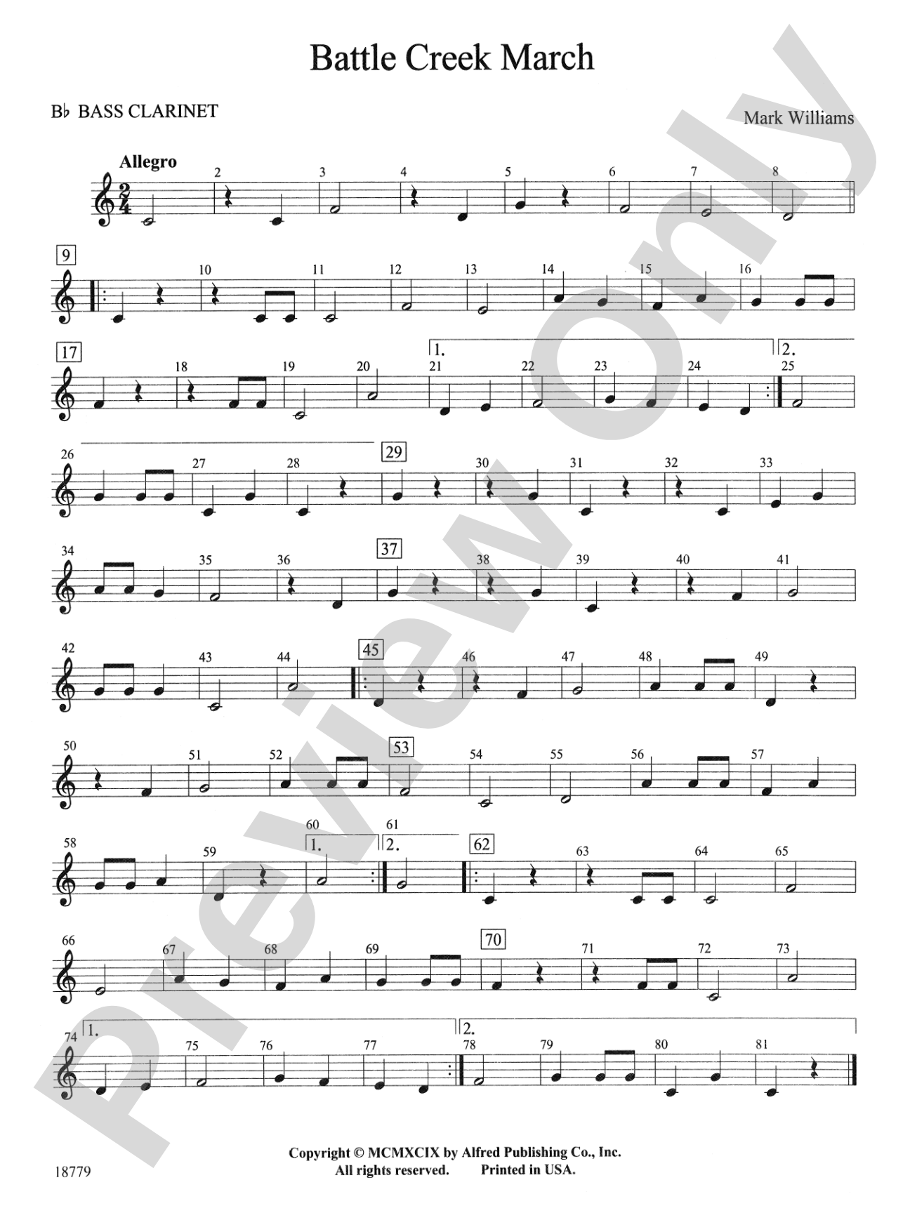 Battle Creek March: B-flat Bass Clarinet