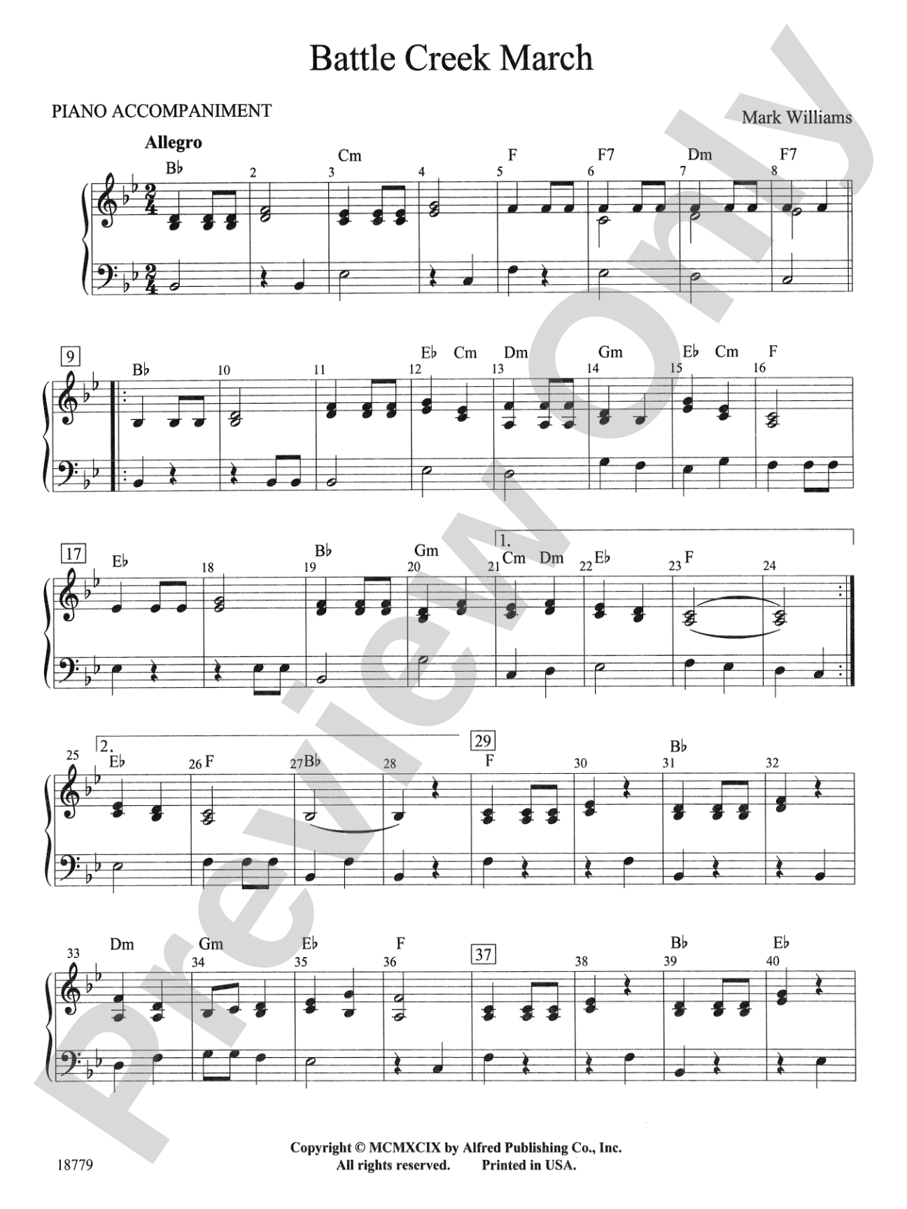 Battle Creek March: Piano Accompaniment