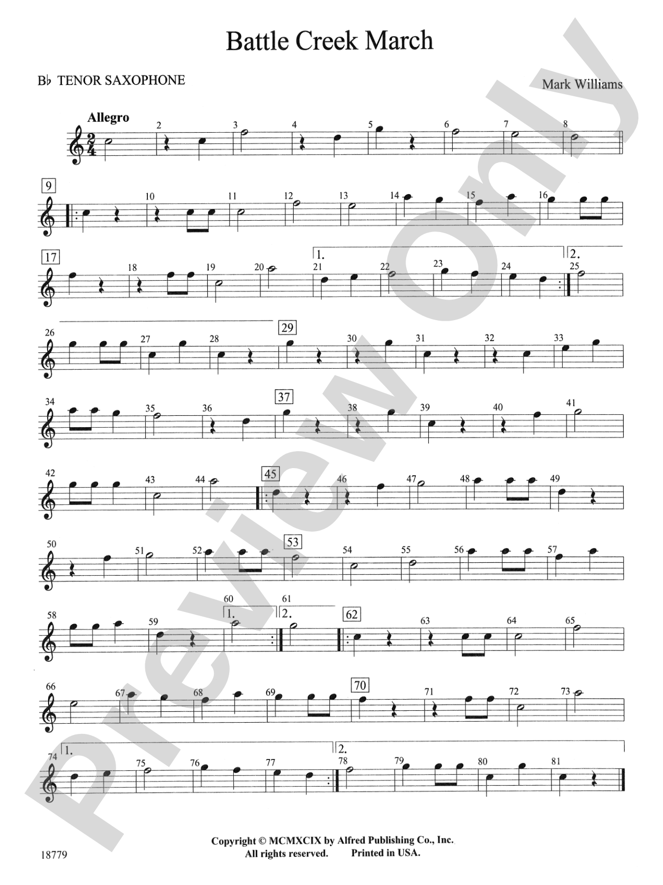 Battle Creek March: B-flat Tenor Saxophone
