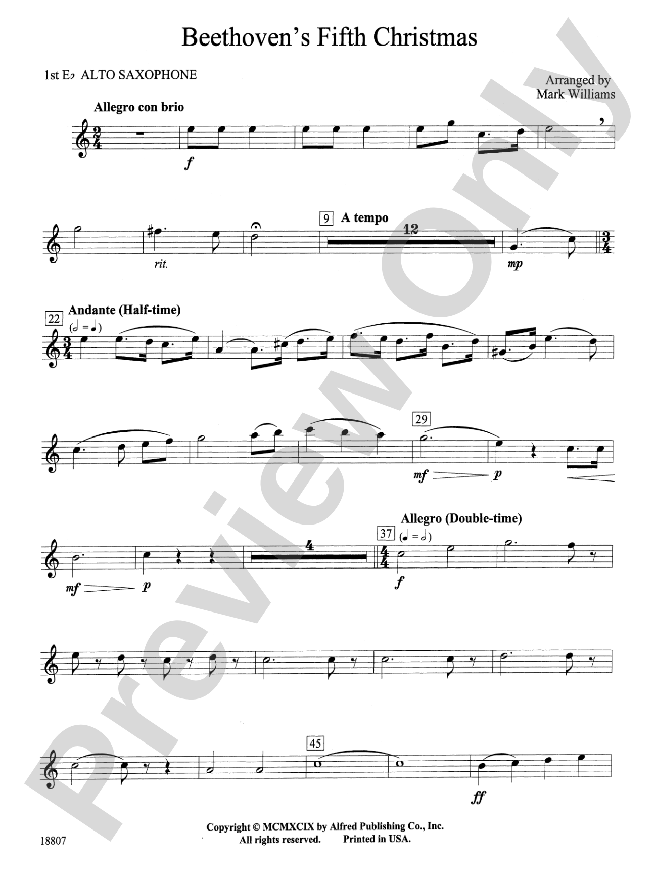 Beethoven's Fifth Christmas: E-flat Alto Saxophone