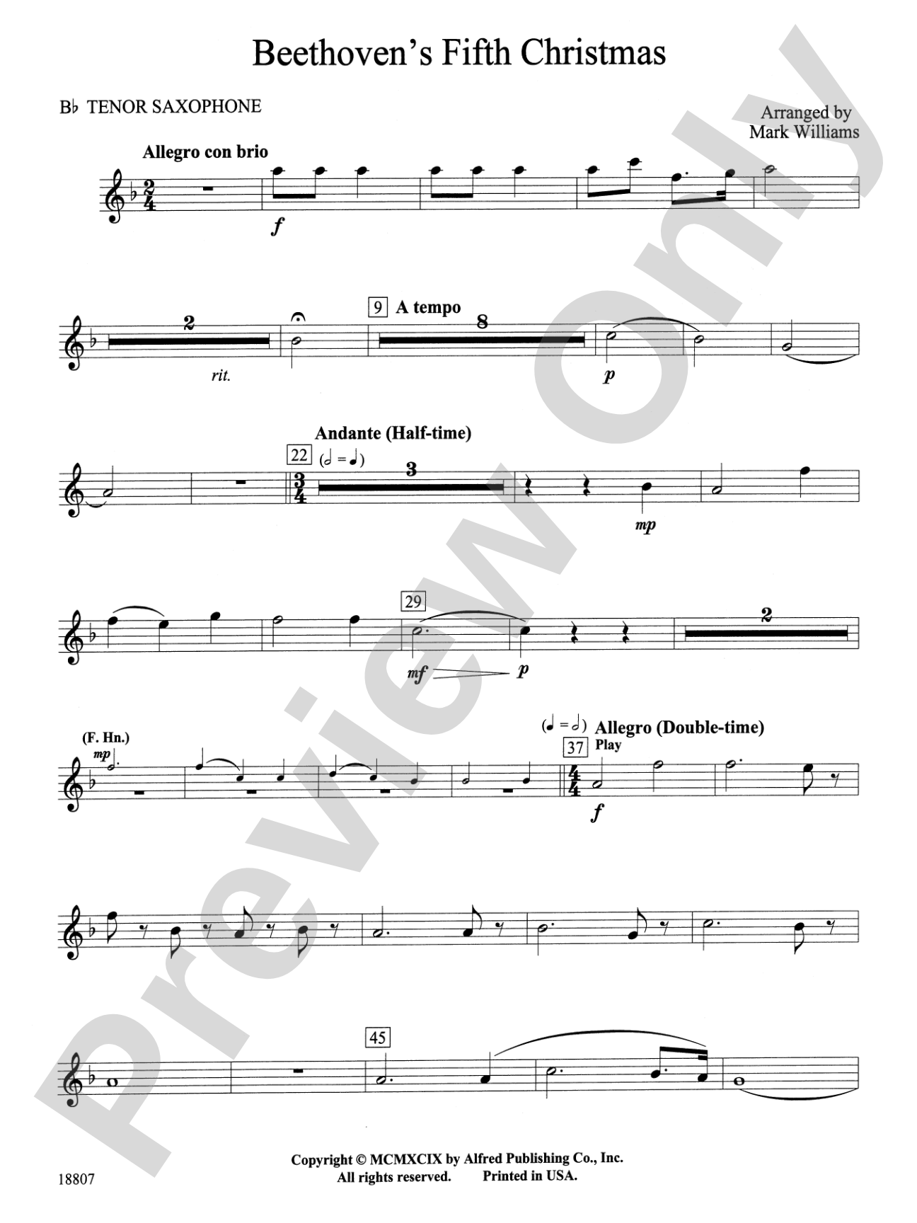 Beethoven's Fifth Christmas: B-flat Tenor Saxophone