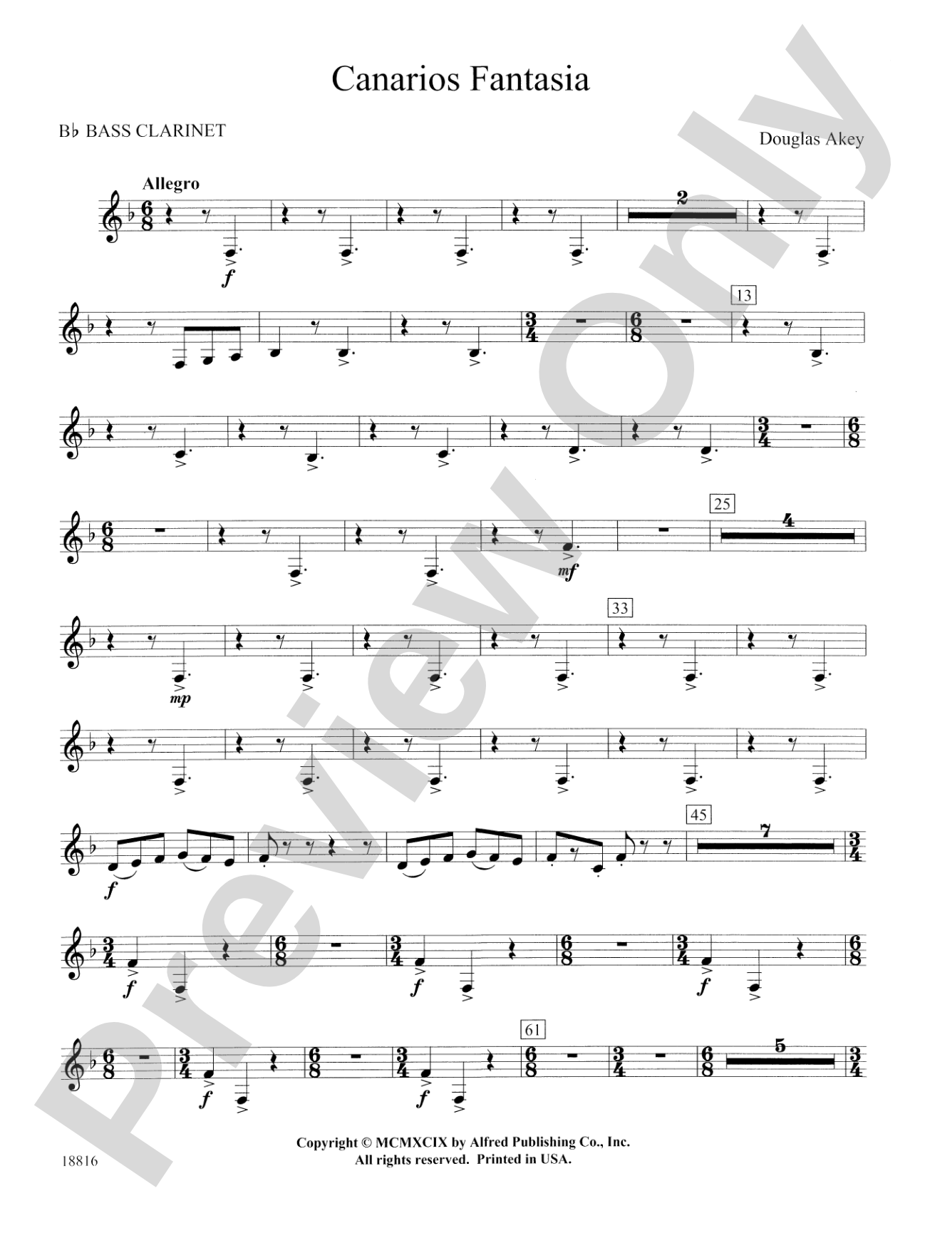 Canarios Fantasia: B-flat Bass Clarinet