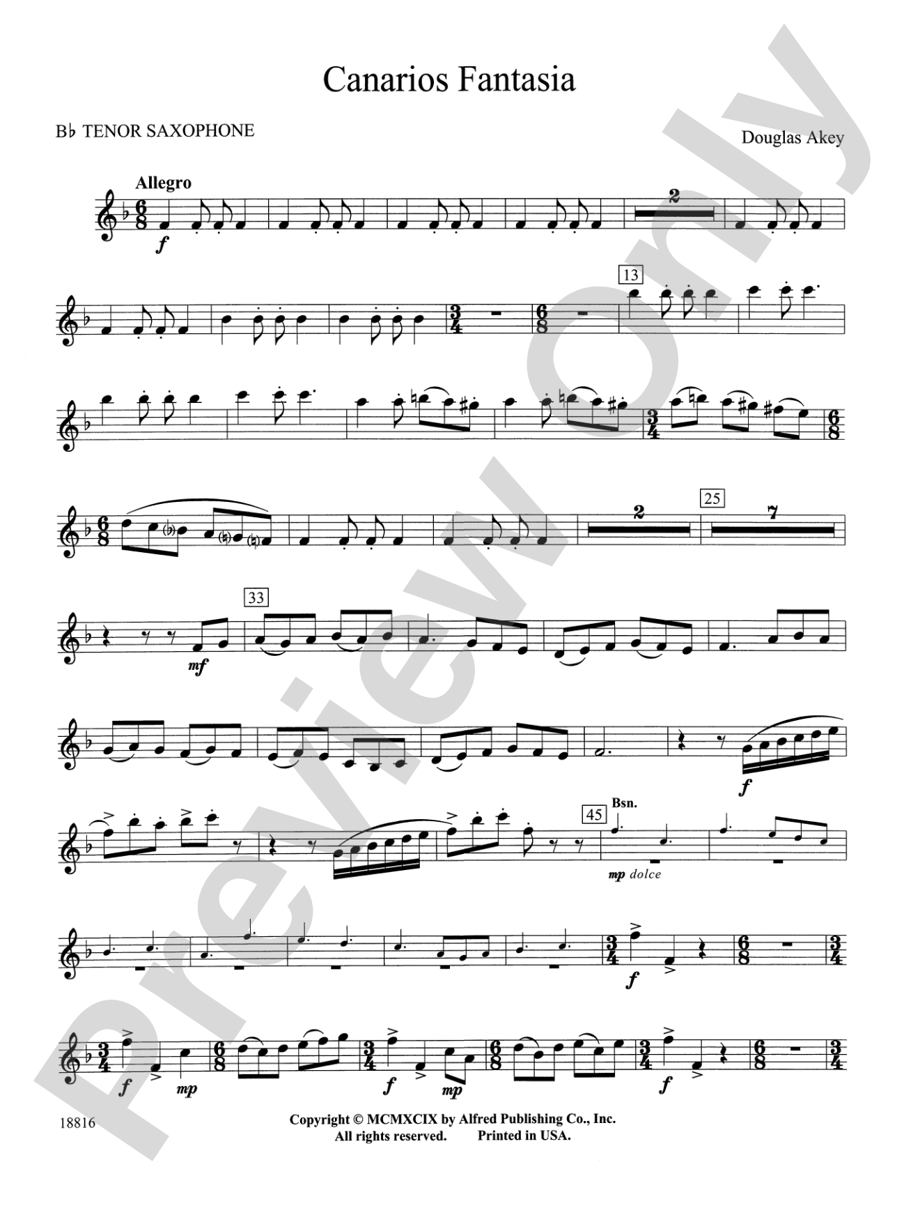 Canarios Fantasia: B-flat Tenor Saxophone