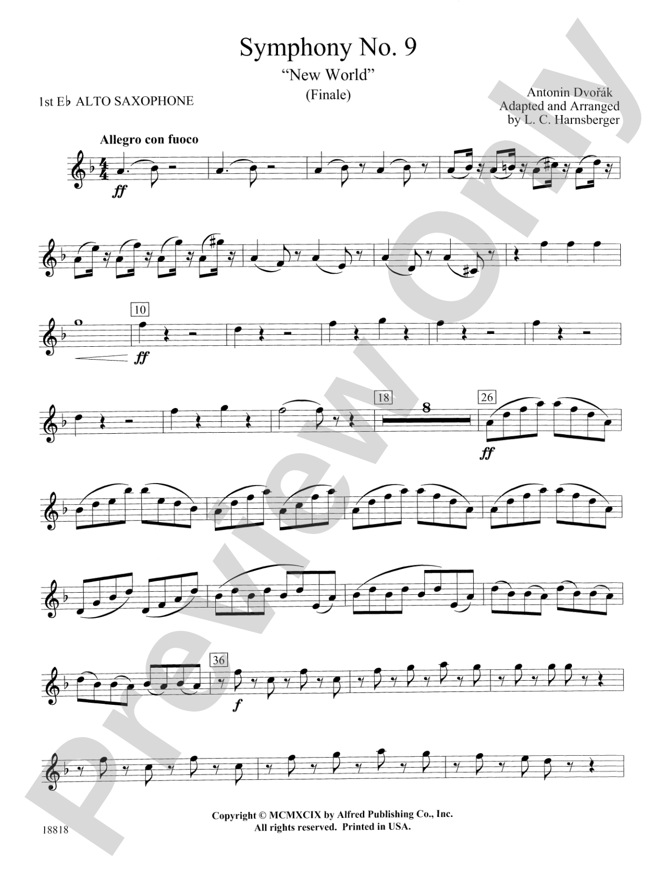 Symphony No. 9 "New World", Finale: E-flat Alto Saxophone