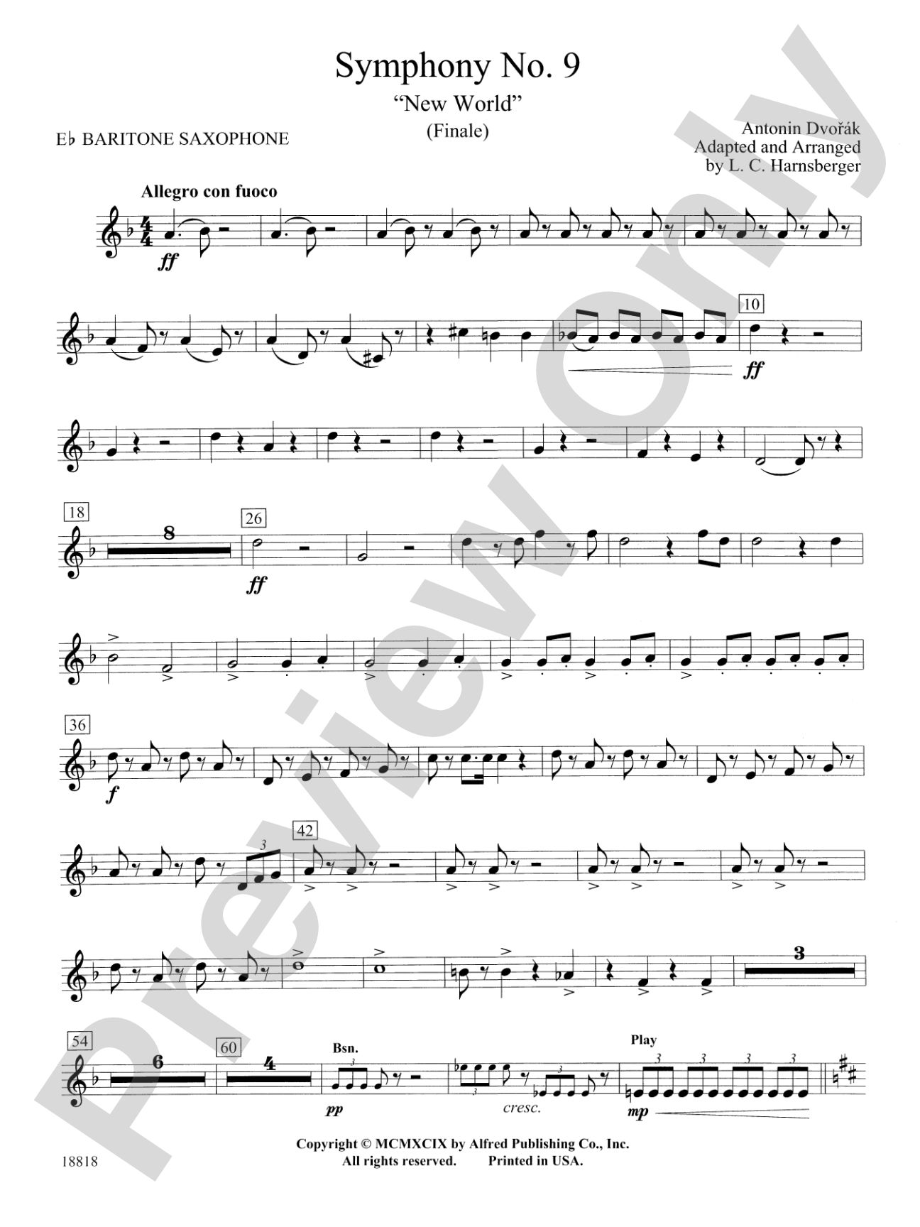 Symphony No. 9 "New World", Finale: E-flat Baritone Saxophone