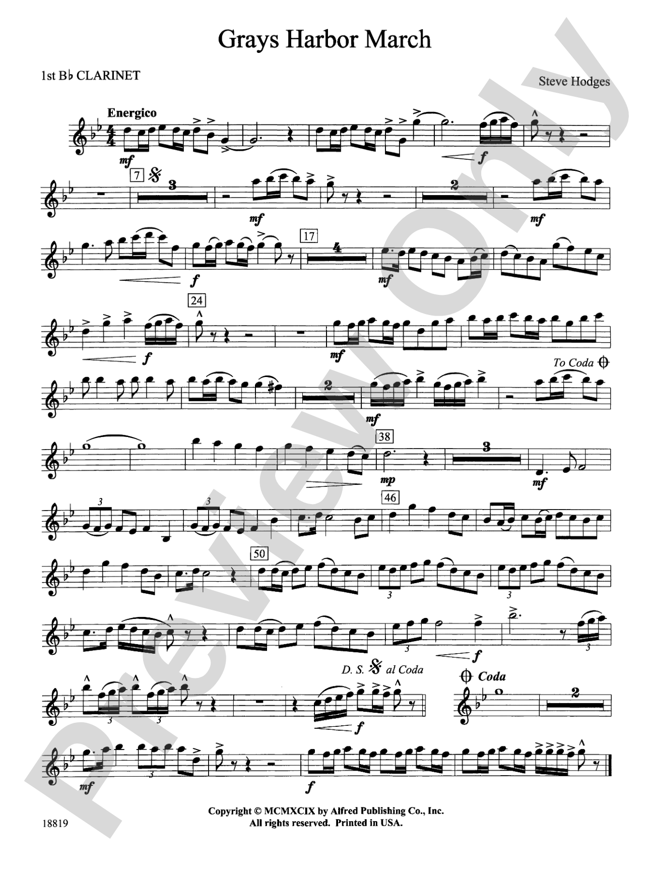 Grays Harbor March: 1st B-flat Clarinet