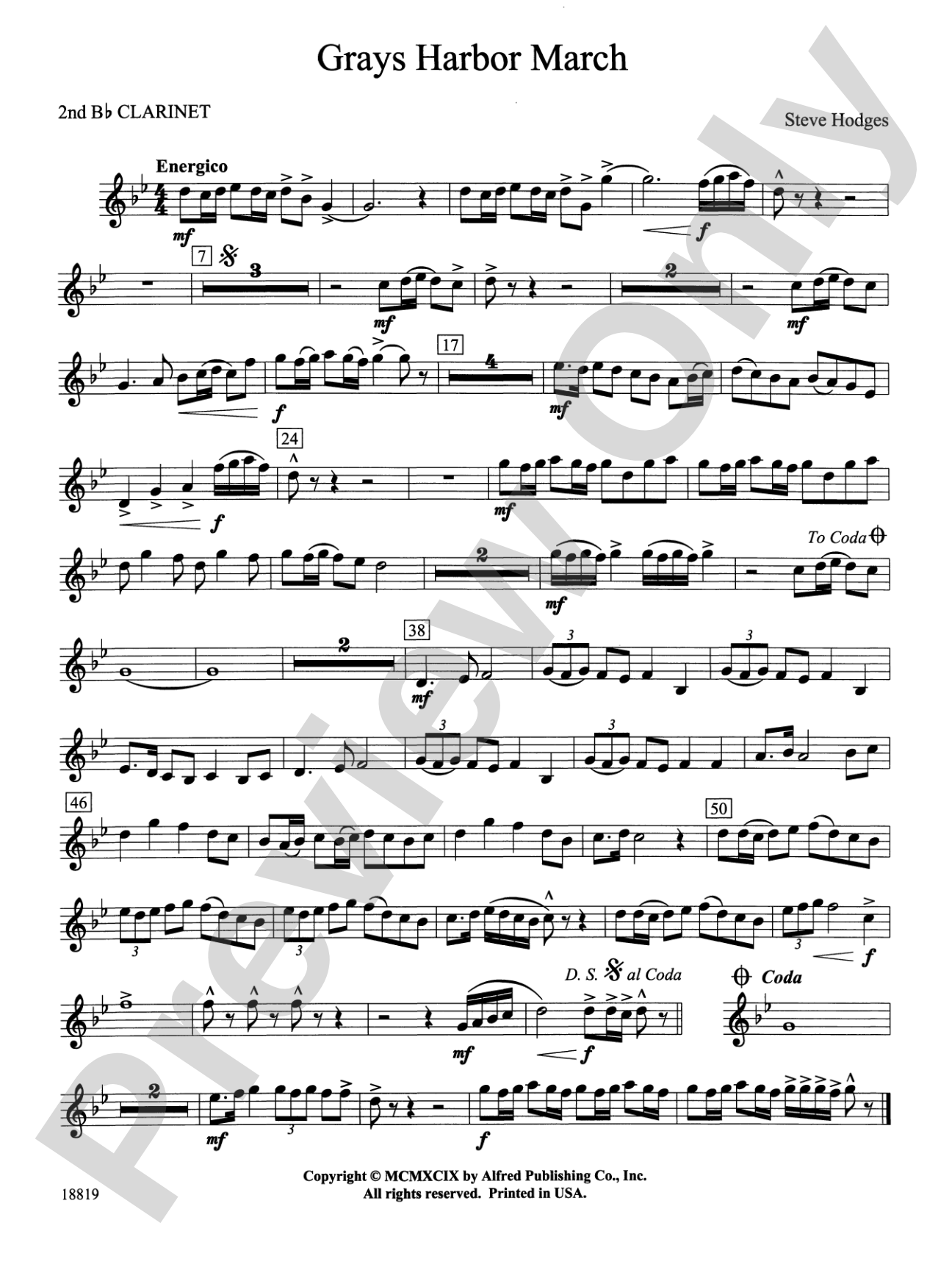 Grays Harbor March: 2nd B-flat Clarinet