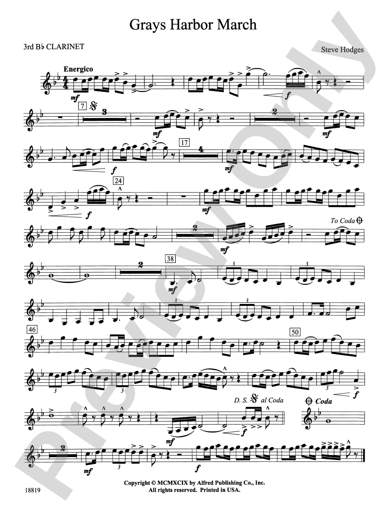 Grays Harbor March: 3rd B-flat Clarinet