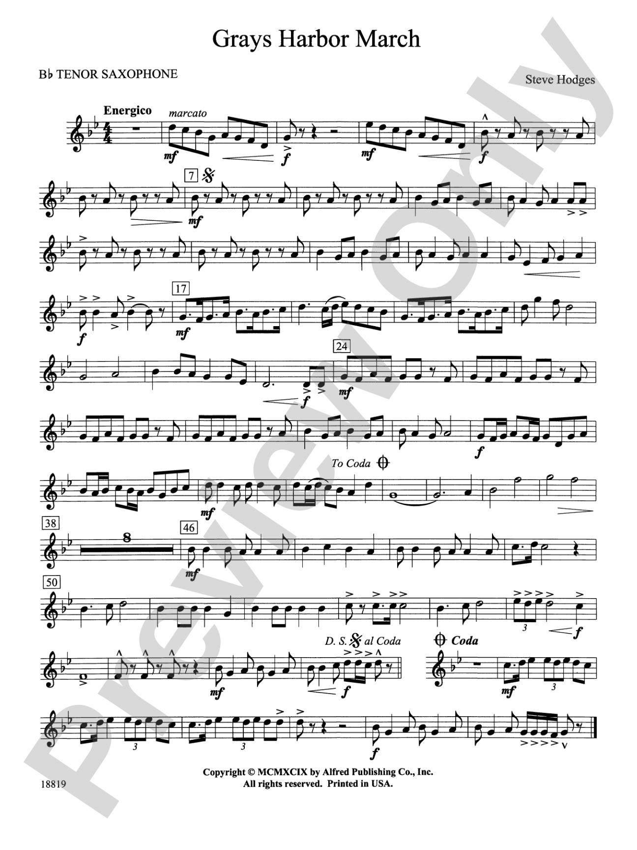 Grays Harbor March: B-flat Tenor Saxophone