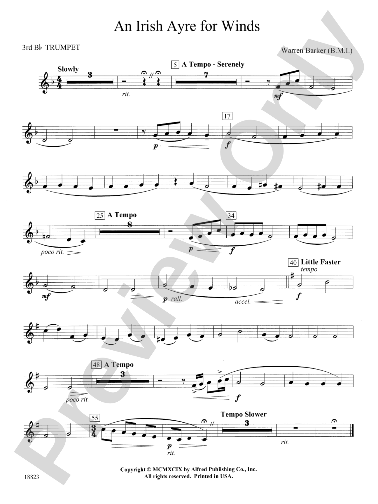 Irish Ayre for Winds: 3rd B-flat Trumpet