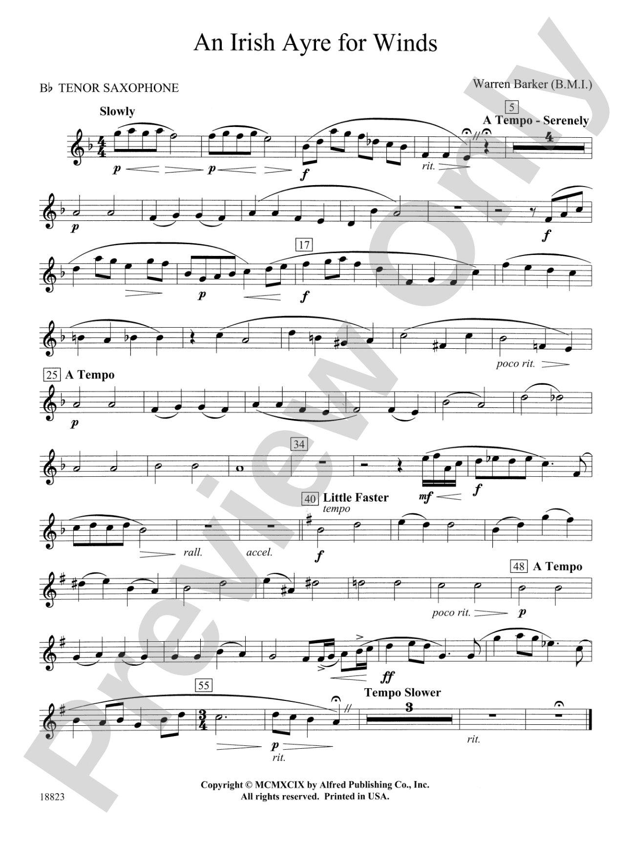 Irish Ayre for Winds: B-flat Tenor Saxophone