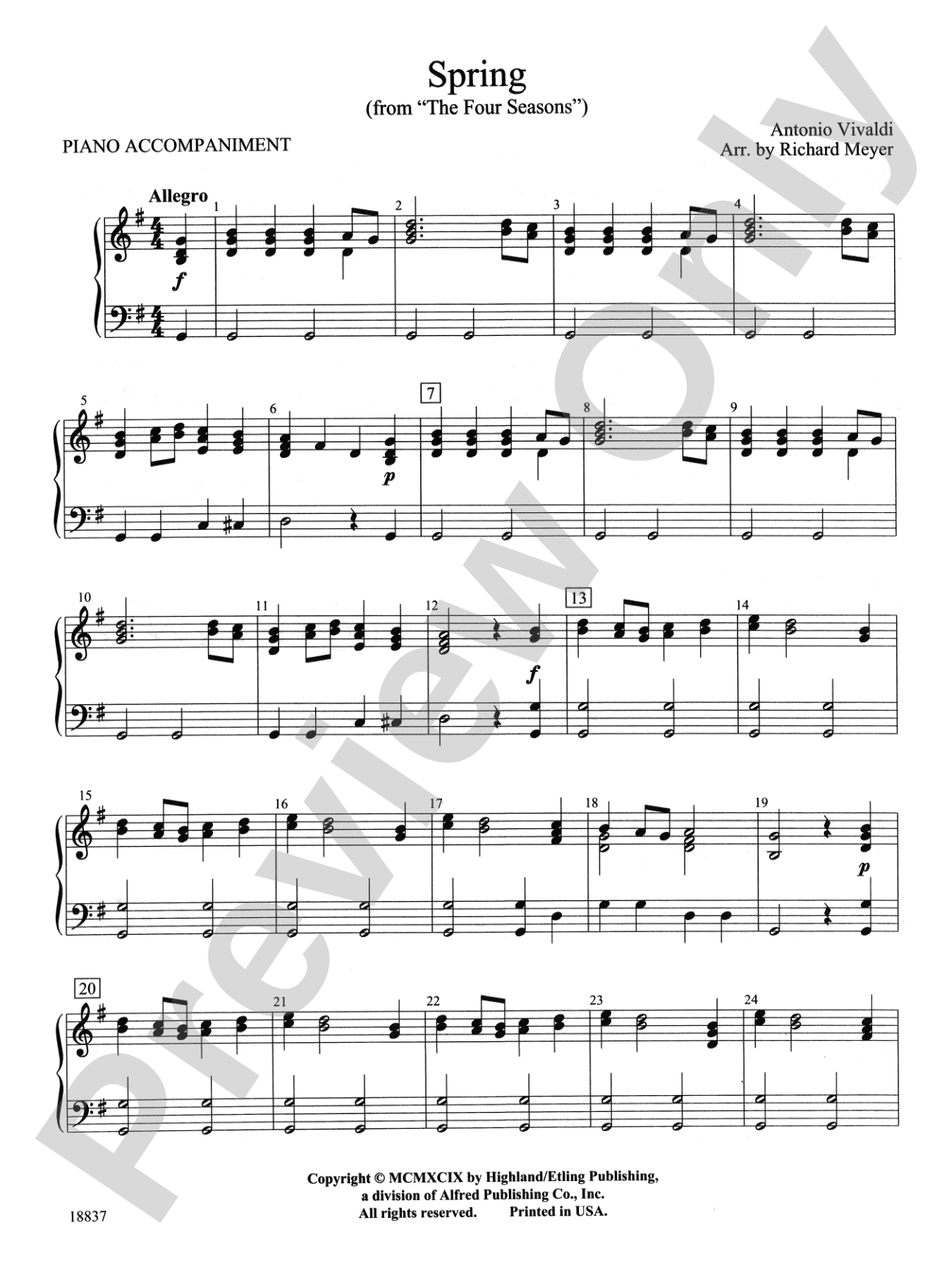 Spring from the Four Seasons: Piano Accompaniment