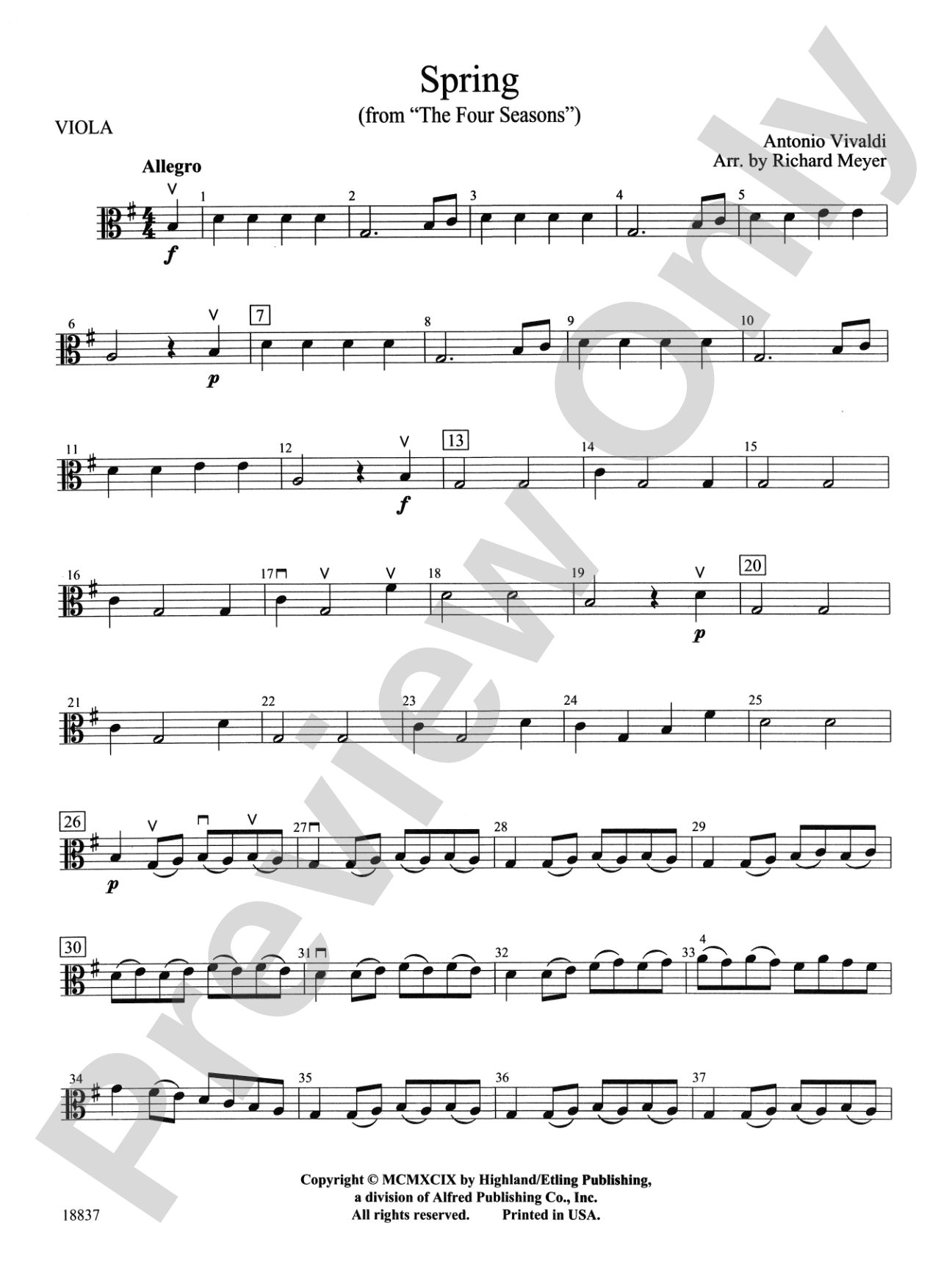 Spring from the Four Seasons: Viola