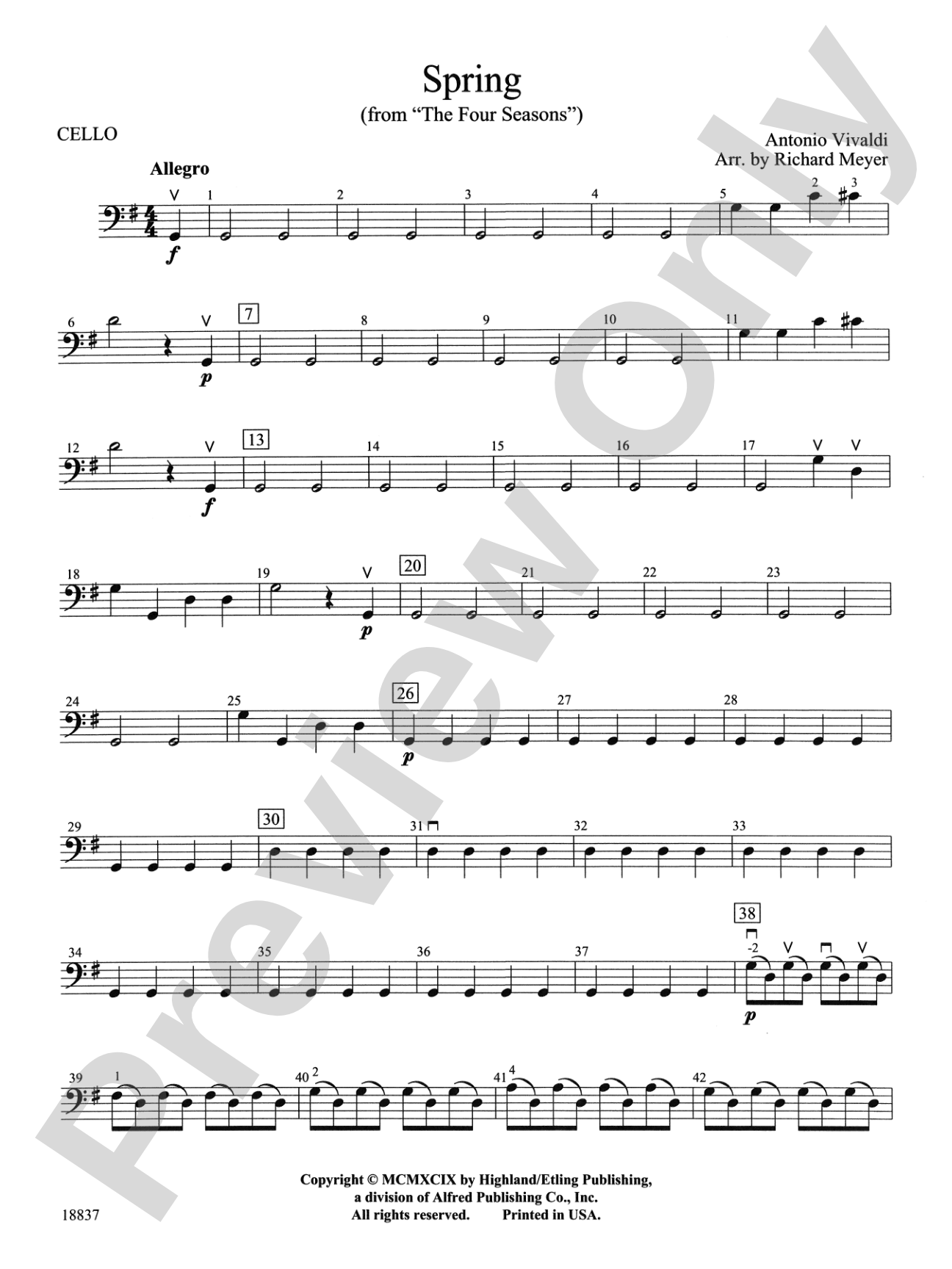 Spring from the Four Seasons: Cello