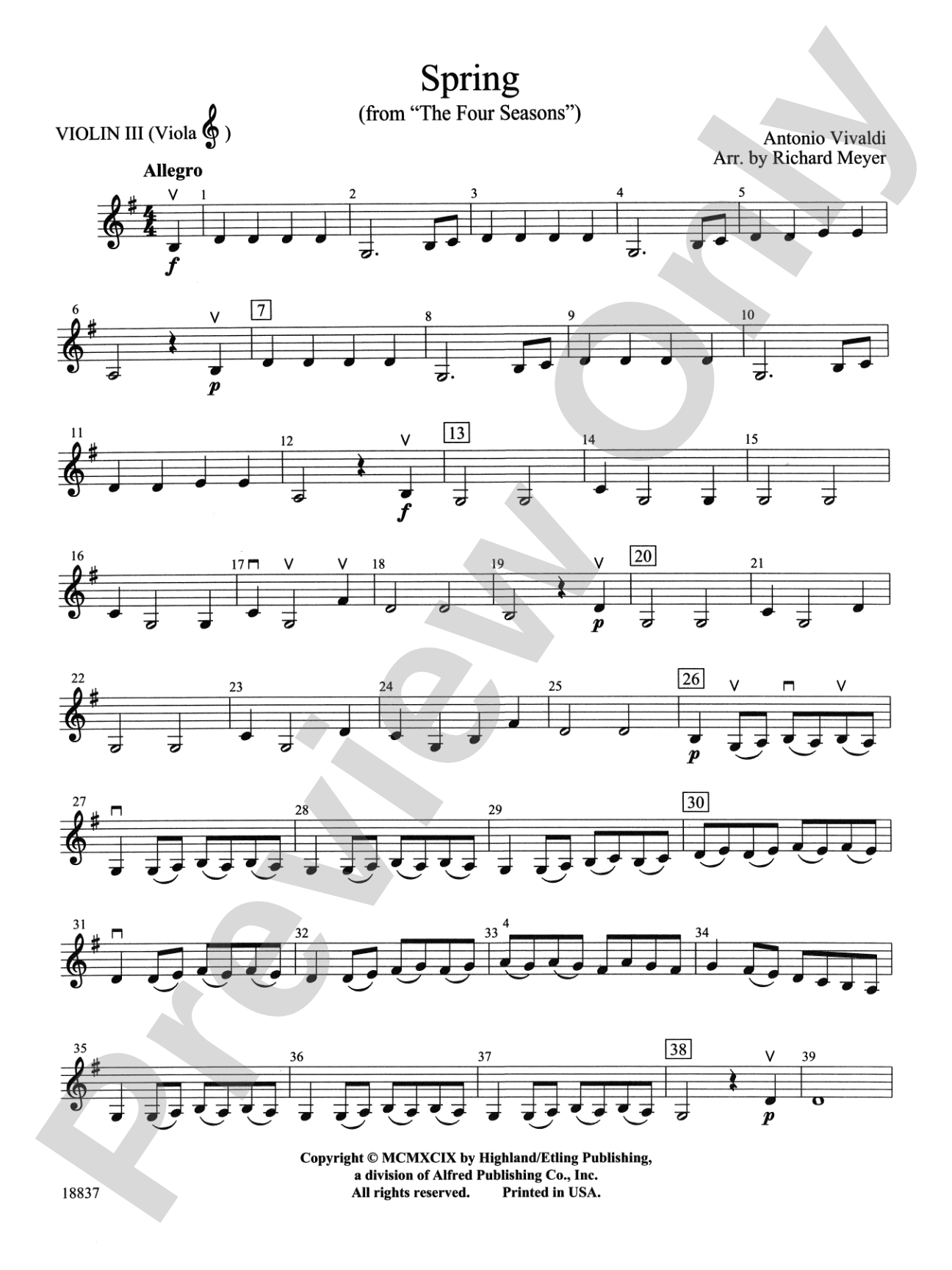 Spring from the Four Seasons: 3rd Violin (Viola [TC])