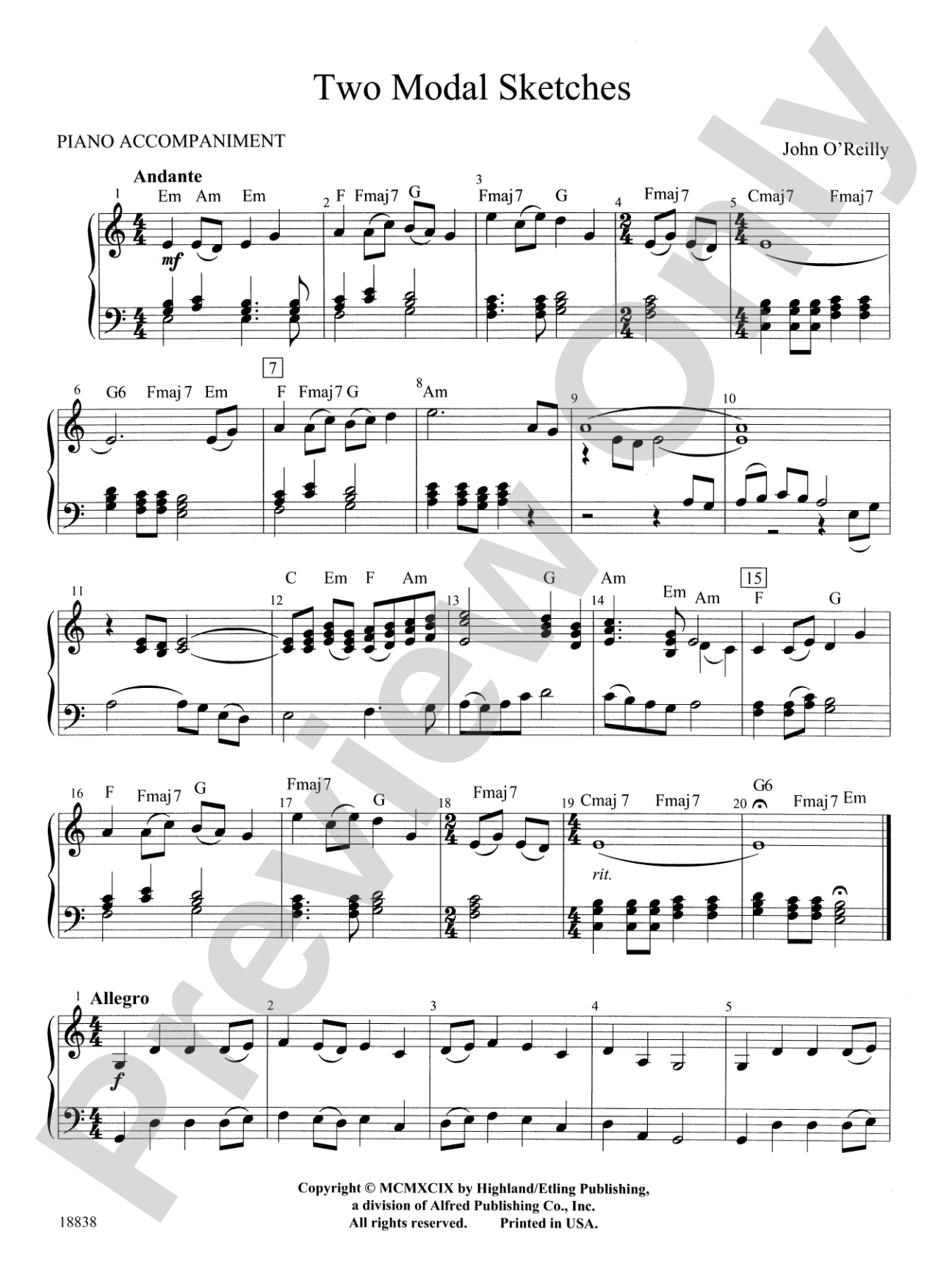 Two Modal Sketches: Piano Accompaniment
