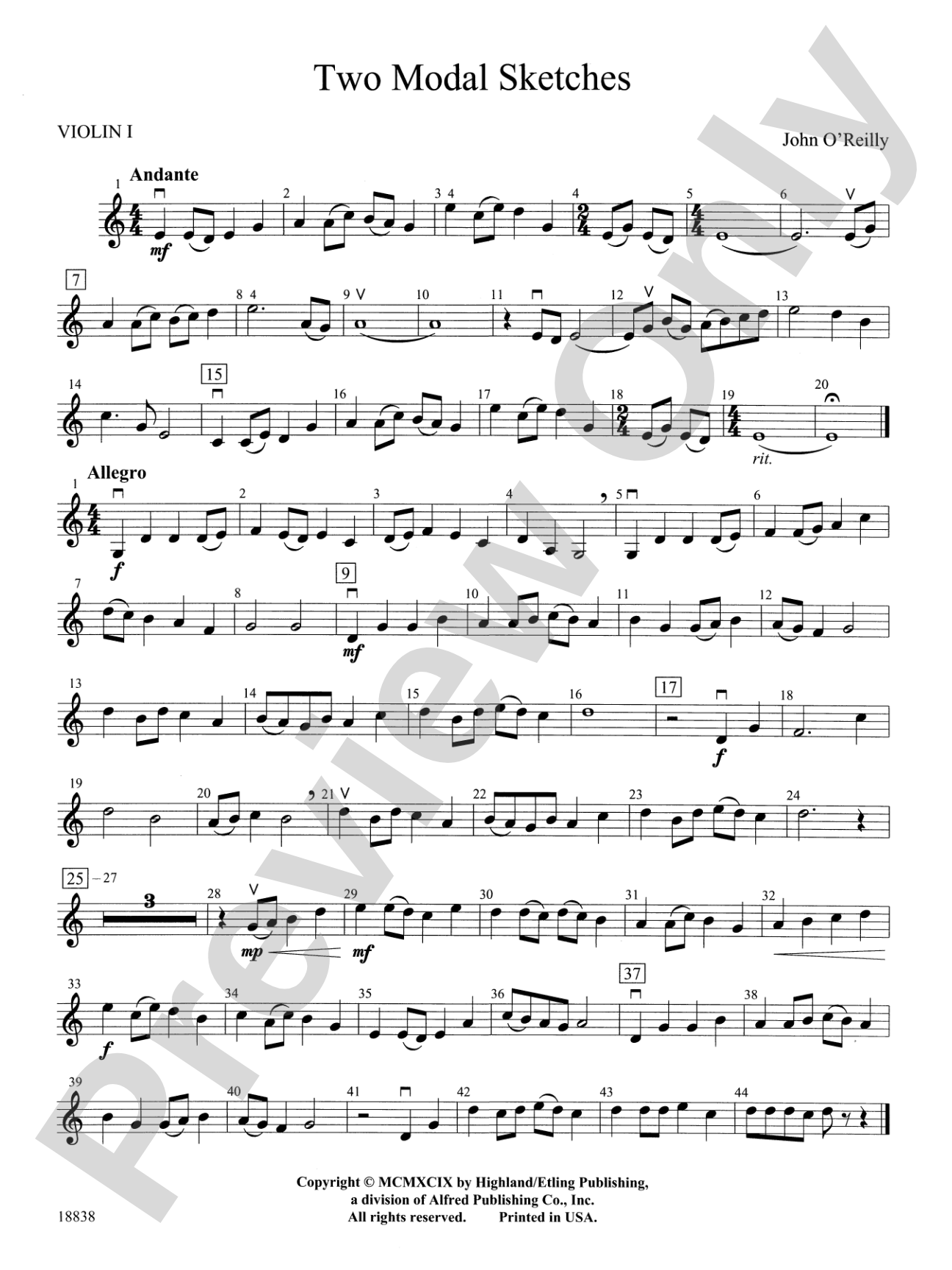 Two Modal Sketches: 1st Violin
