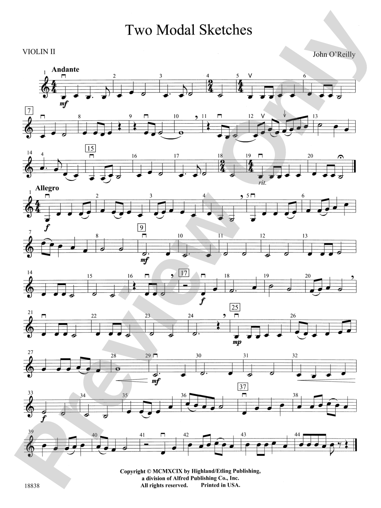 Two Modal Sketches: 2nd Violin