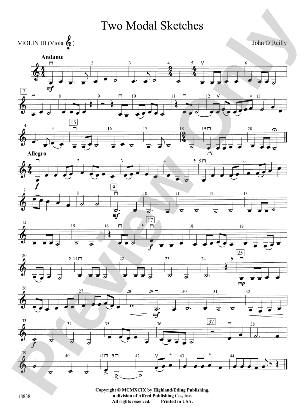 Two Modal Sketches: 3rd Violin (Viola [TC])