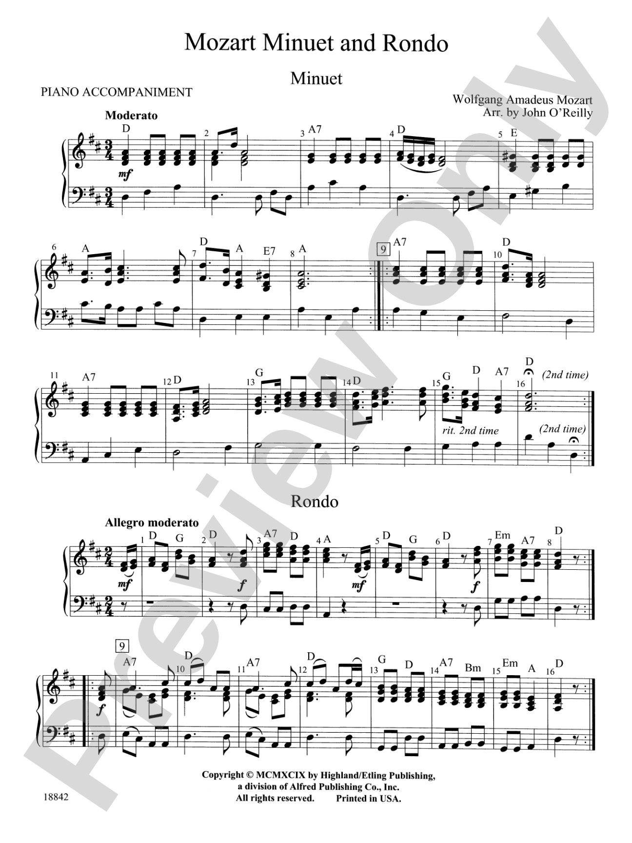 Mozart Minuet & Rondo: Piano Accompaniment