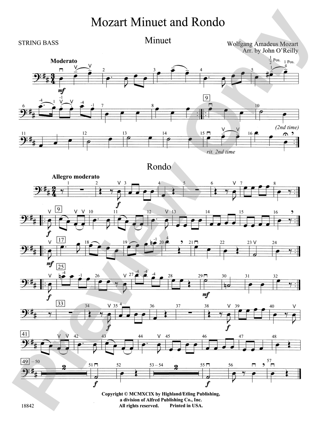 Mozart Minuet & Rondo: String Bass