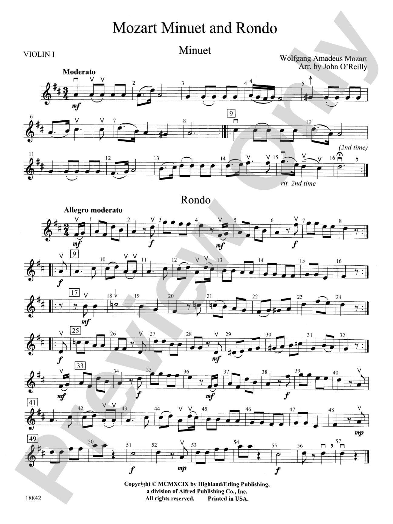 Mozart Minuet & Rondo: 1st Violin