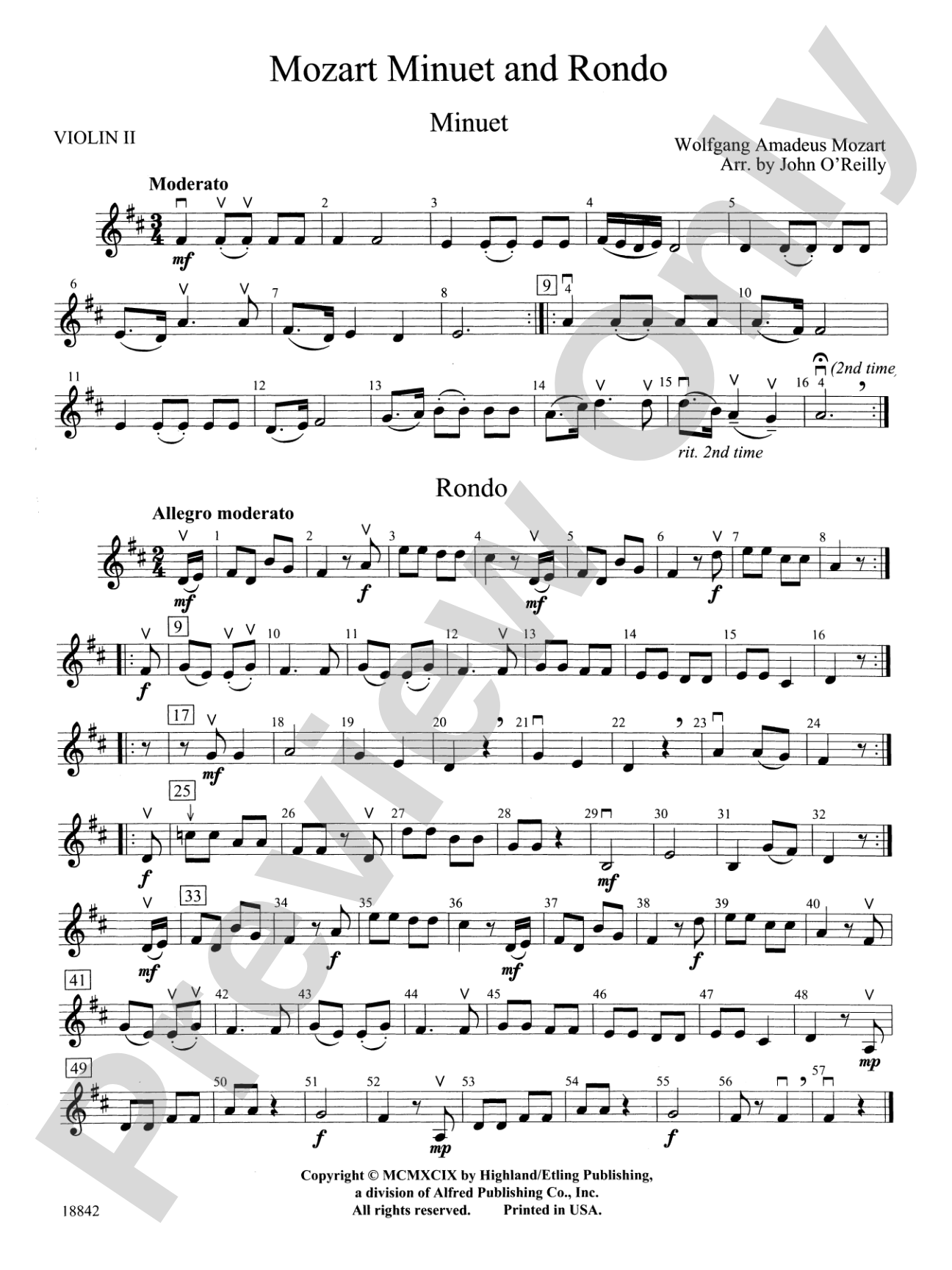 Mozart Minuet & Rondo: 2nd Violin