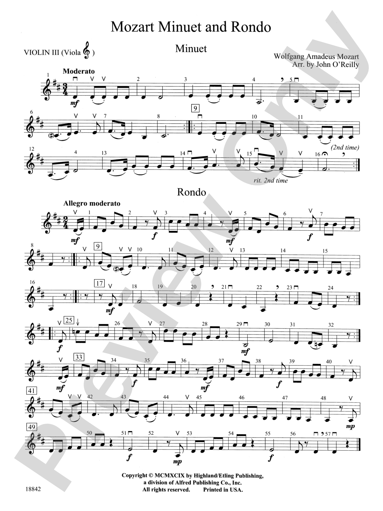 Mozart Minuet & Rondo: 3rd Violin (Viola [TC])