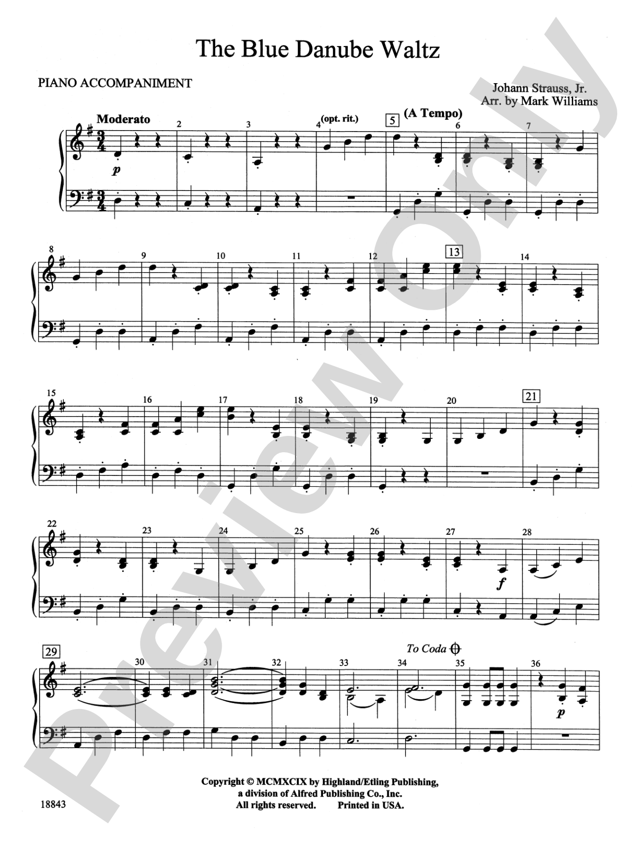 The Blue Danube Waltz: Piano Accompaniment