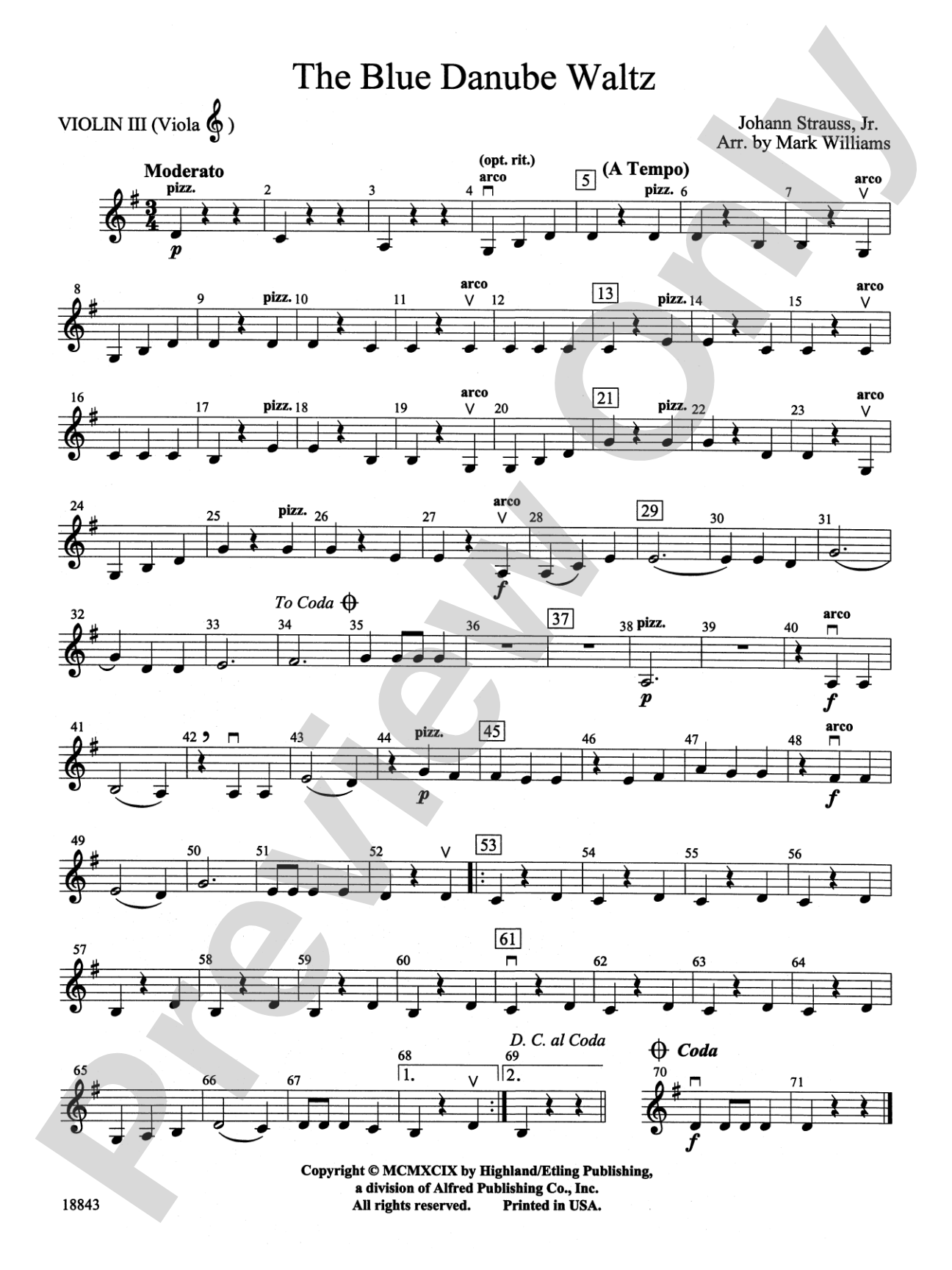 The Blue Danube Waltz: 3rd Violin (Viola [TC])