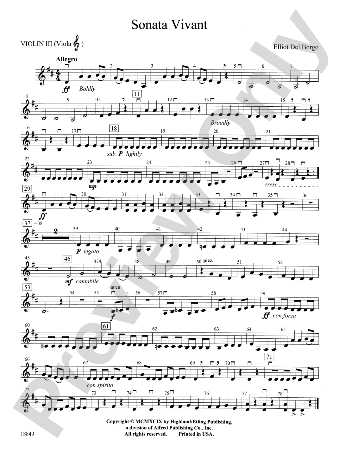 Sonata Vivant: 3rd Violin (Viola [TC])