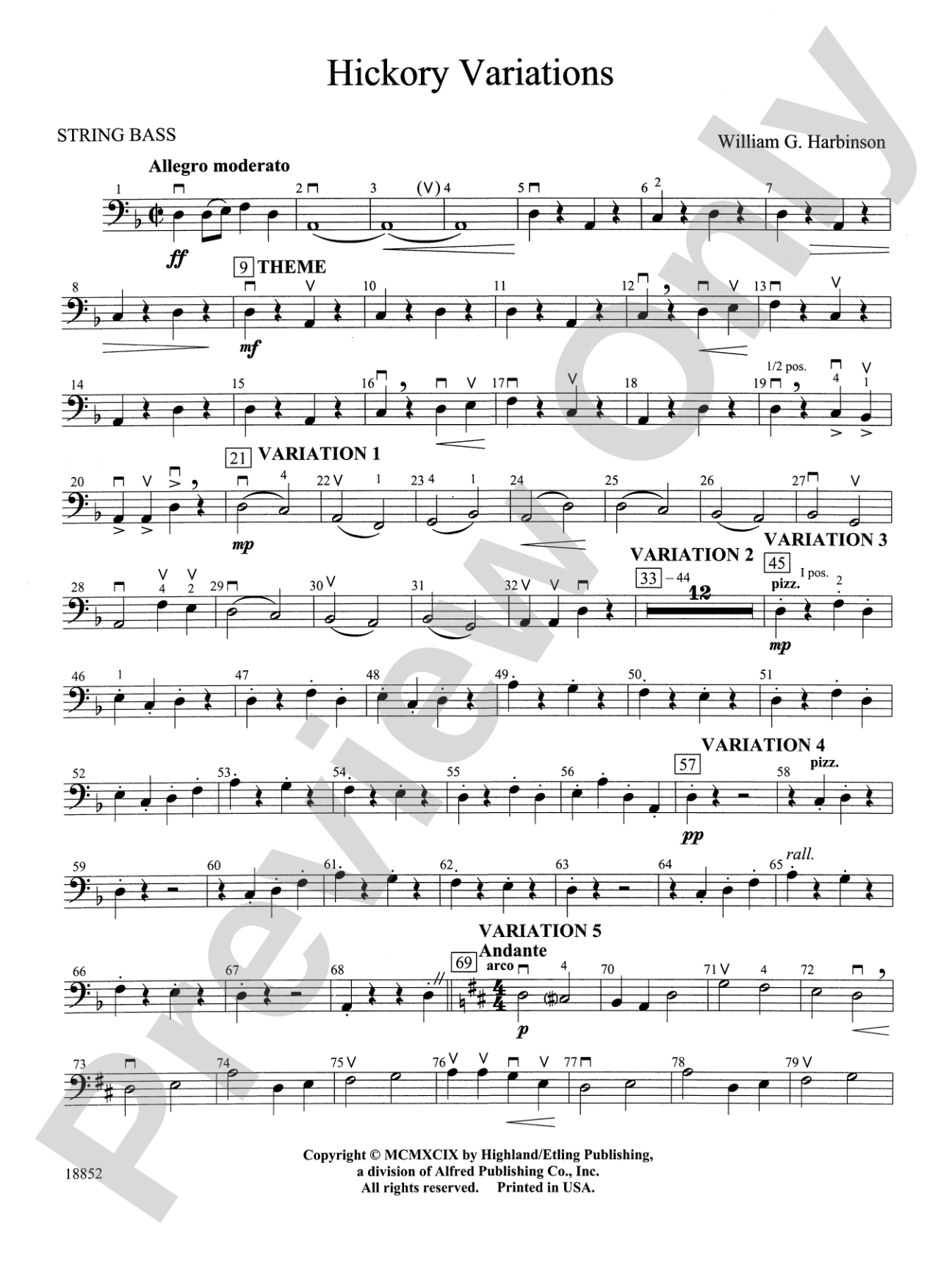Hickory Variations: String Bass