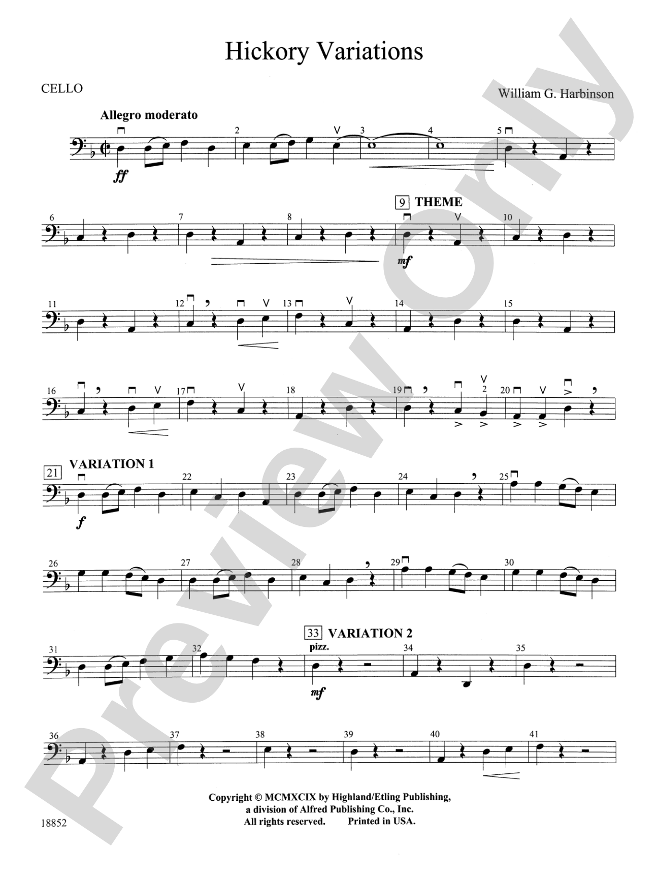 Hickory Variations: Cello