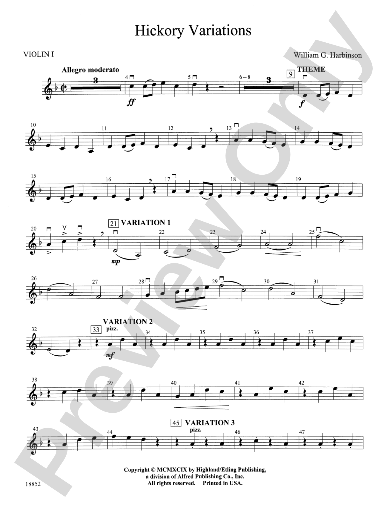 Hickory Variations: 1st Violin
