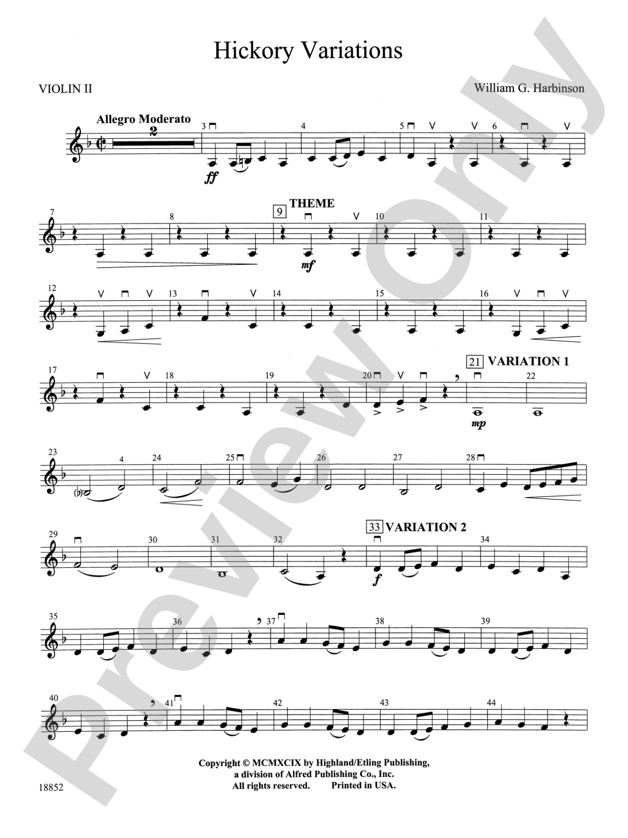 Hickory Variations: 2nd Violin