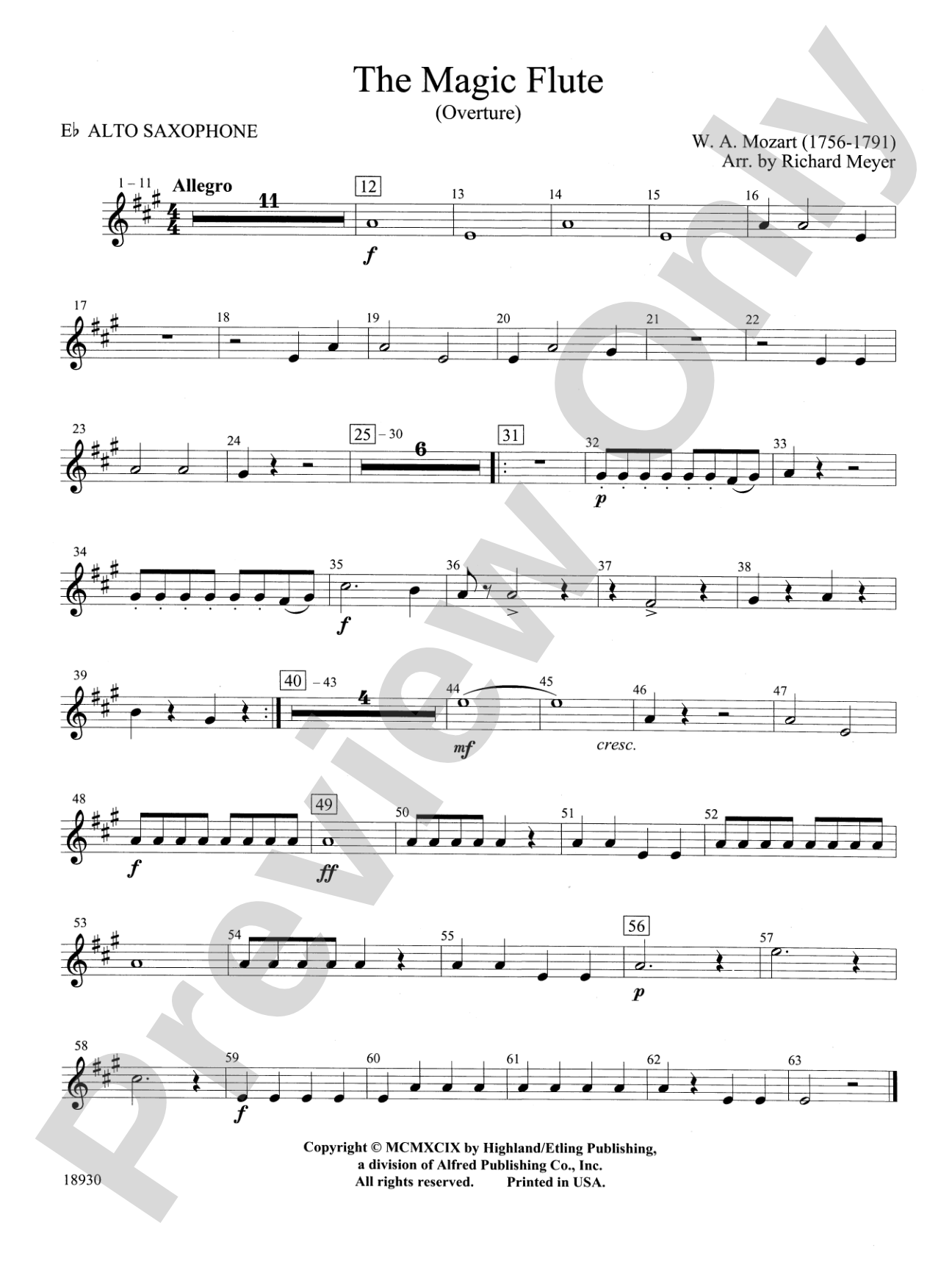 The Magic Flute (Overture): E-flat Alto Saxophone