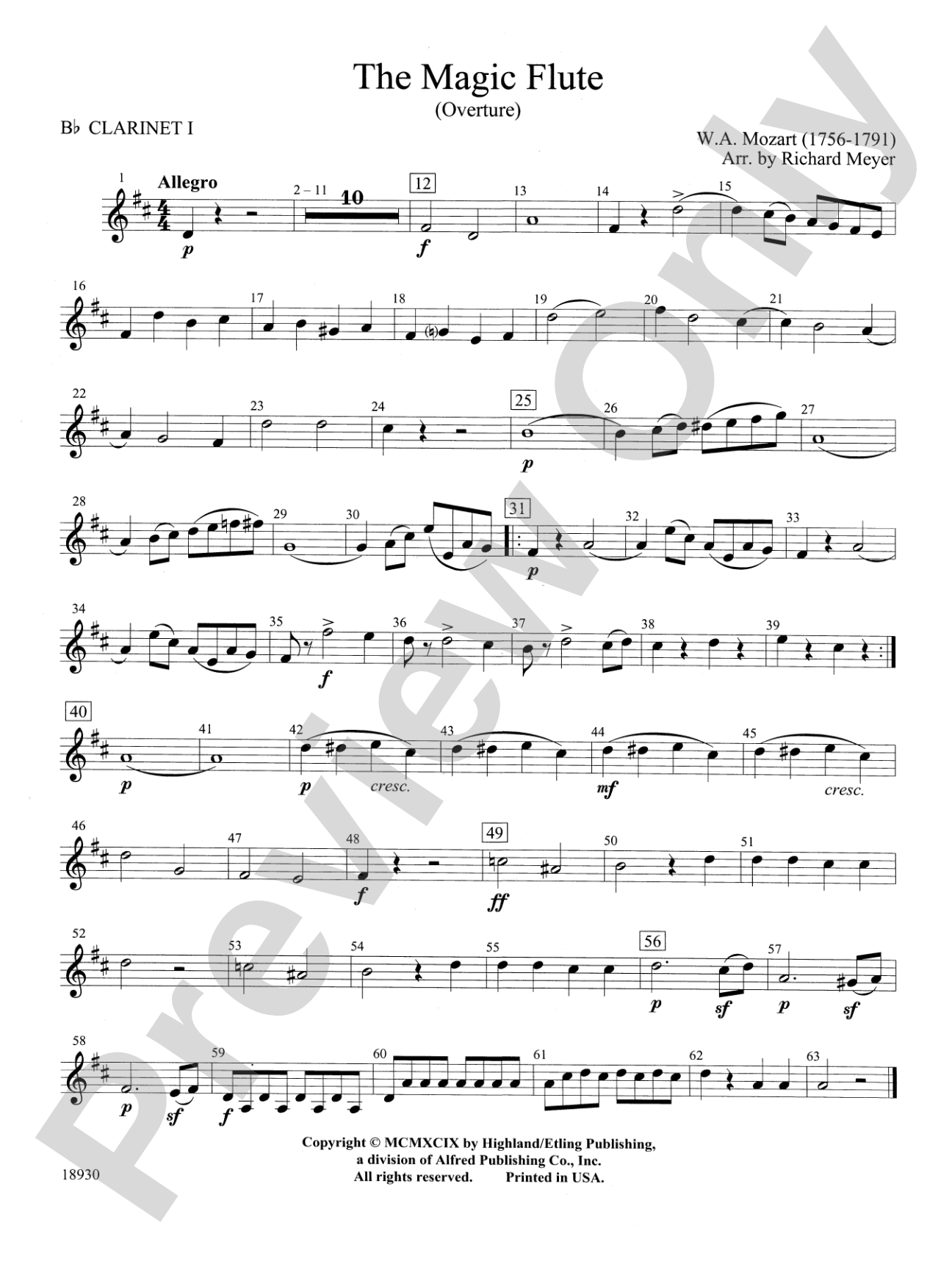 The Magic Flute (Overture): 1st B-flat Clarinet