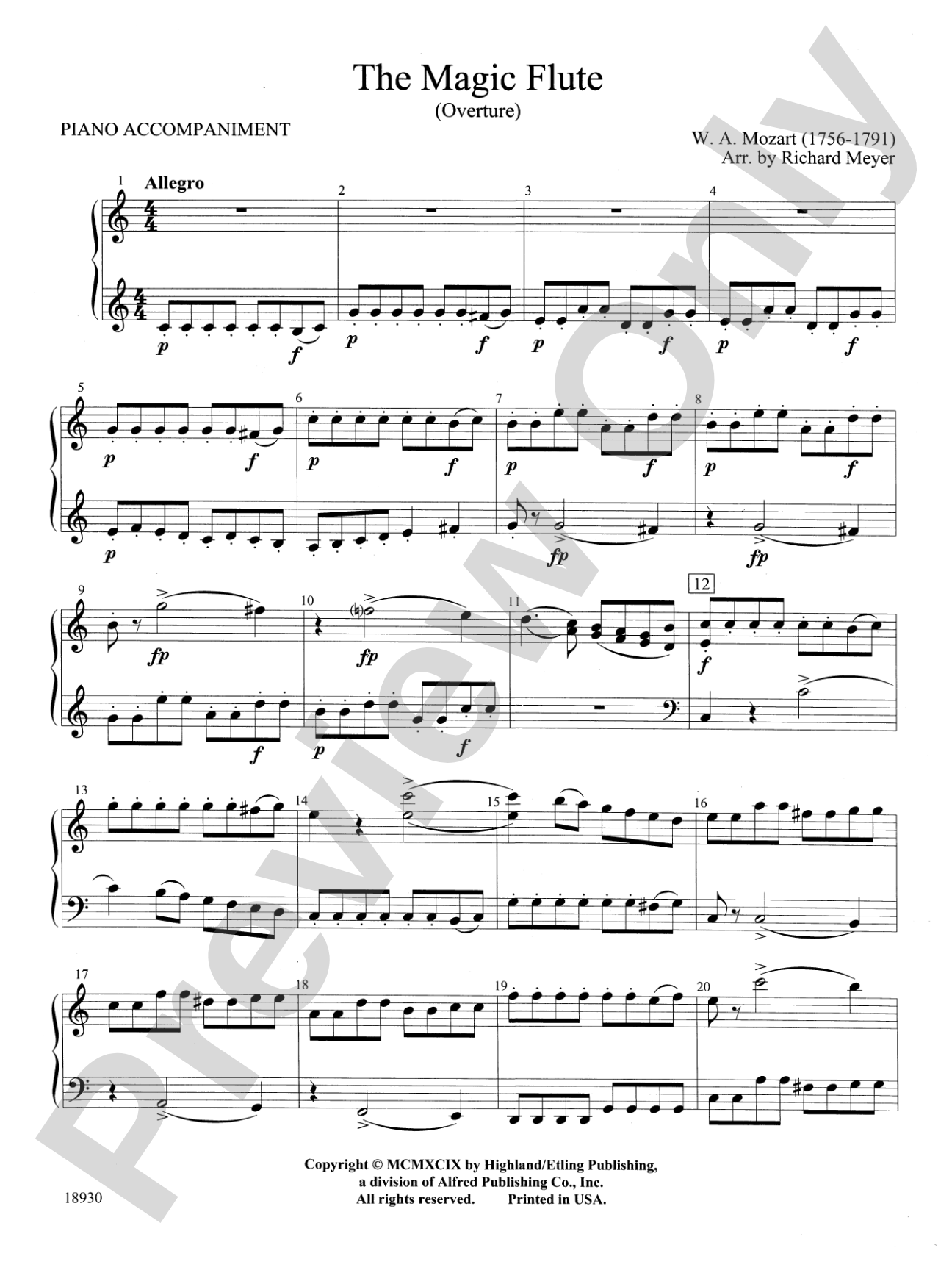 The Magic Flute (Overture): Piano Accompaniment