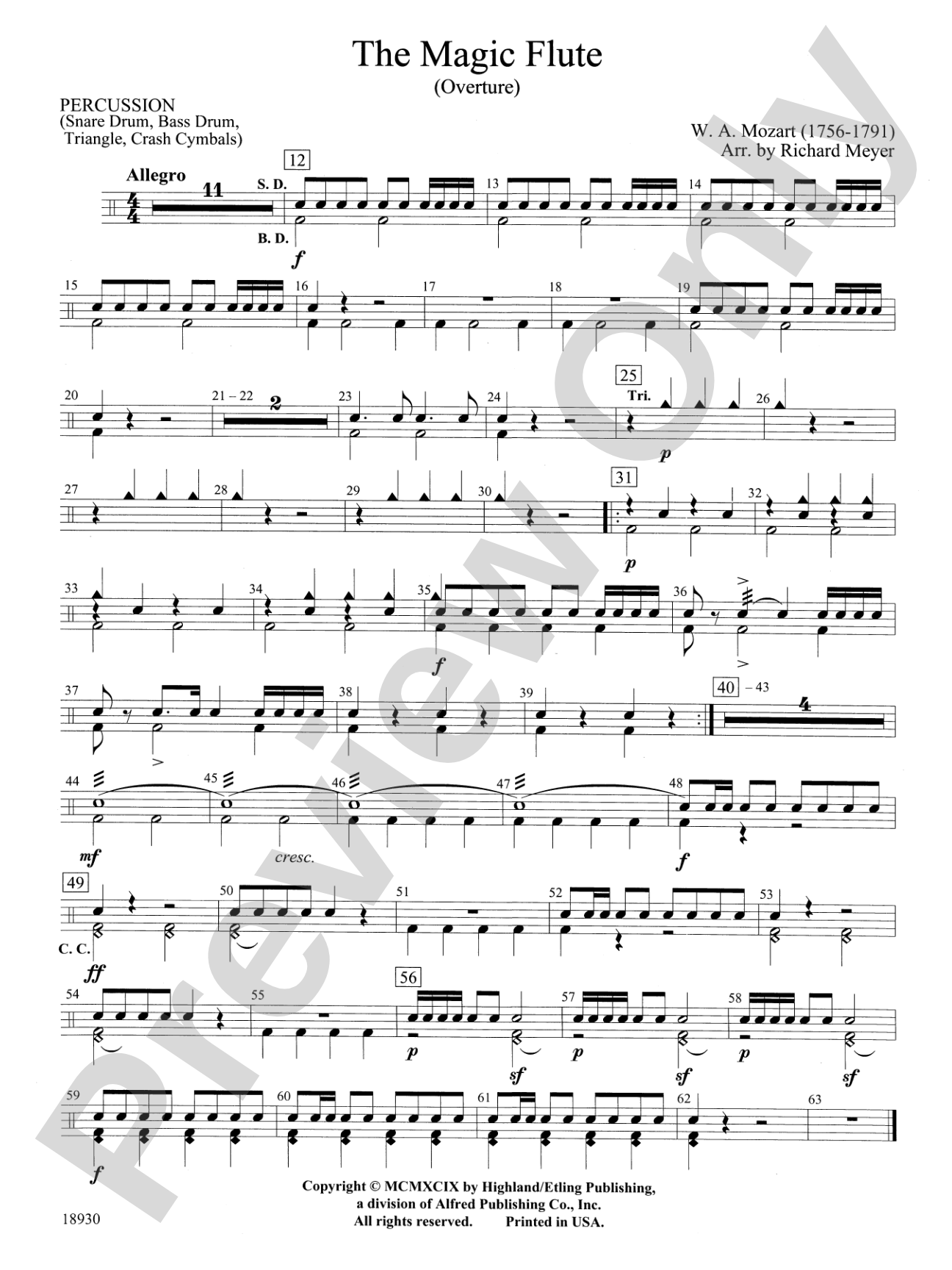 The Magic Flute (Overture): 1st Percussion