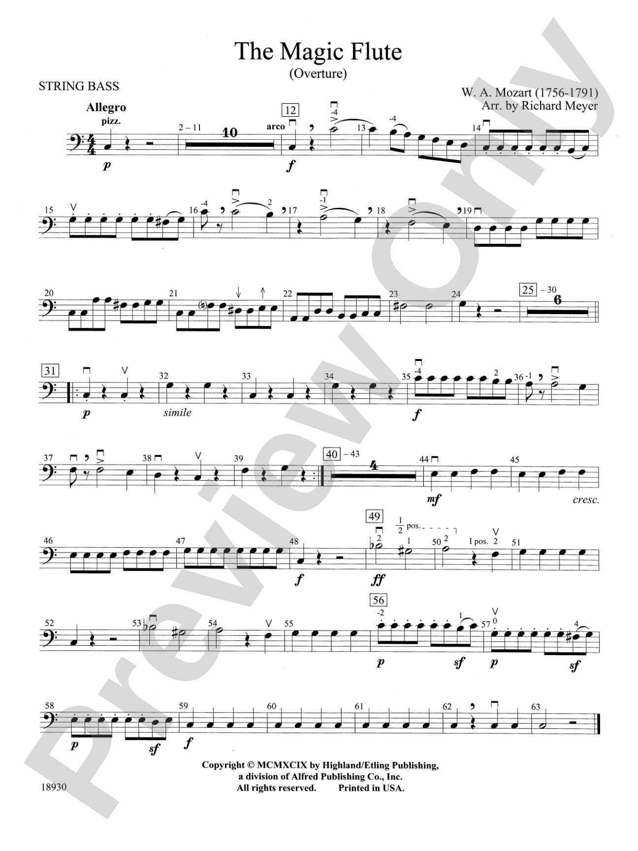 The Magic Flute (Overture): String Bass