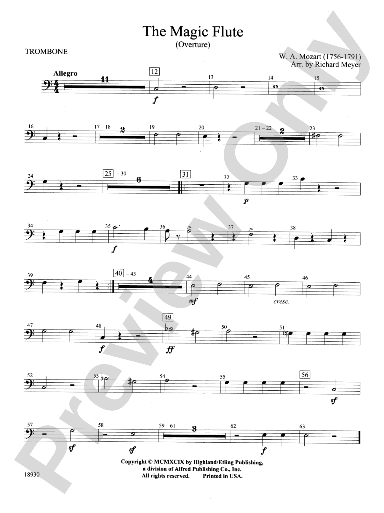 The Magic Flute (Overture): 1st Trombone