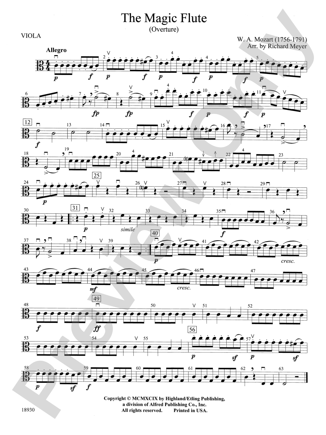 The Magic Flute (Overture): Viola