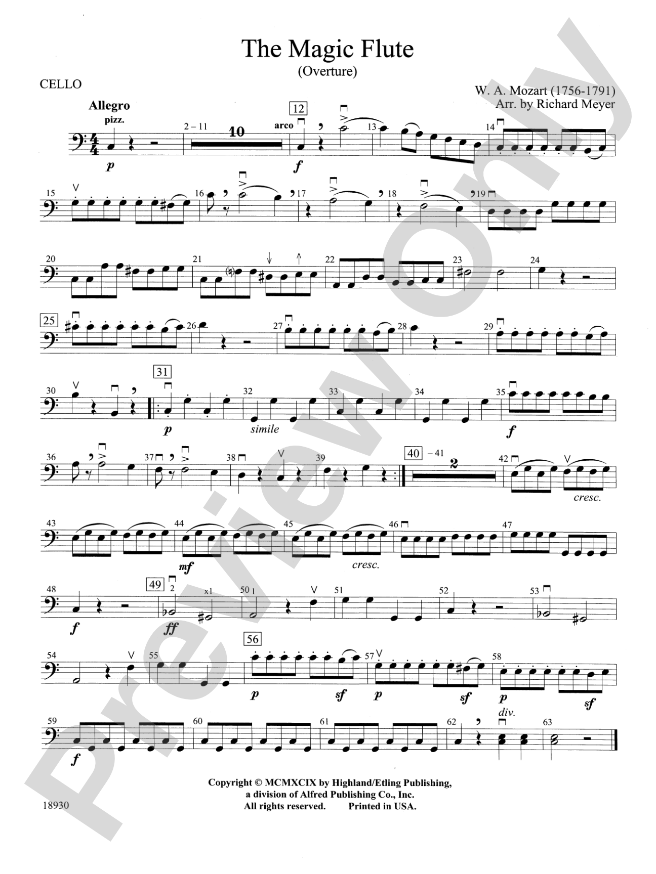 The Magic Flute (Overture): Cello