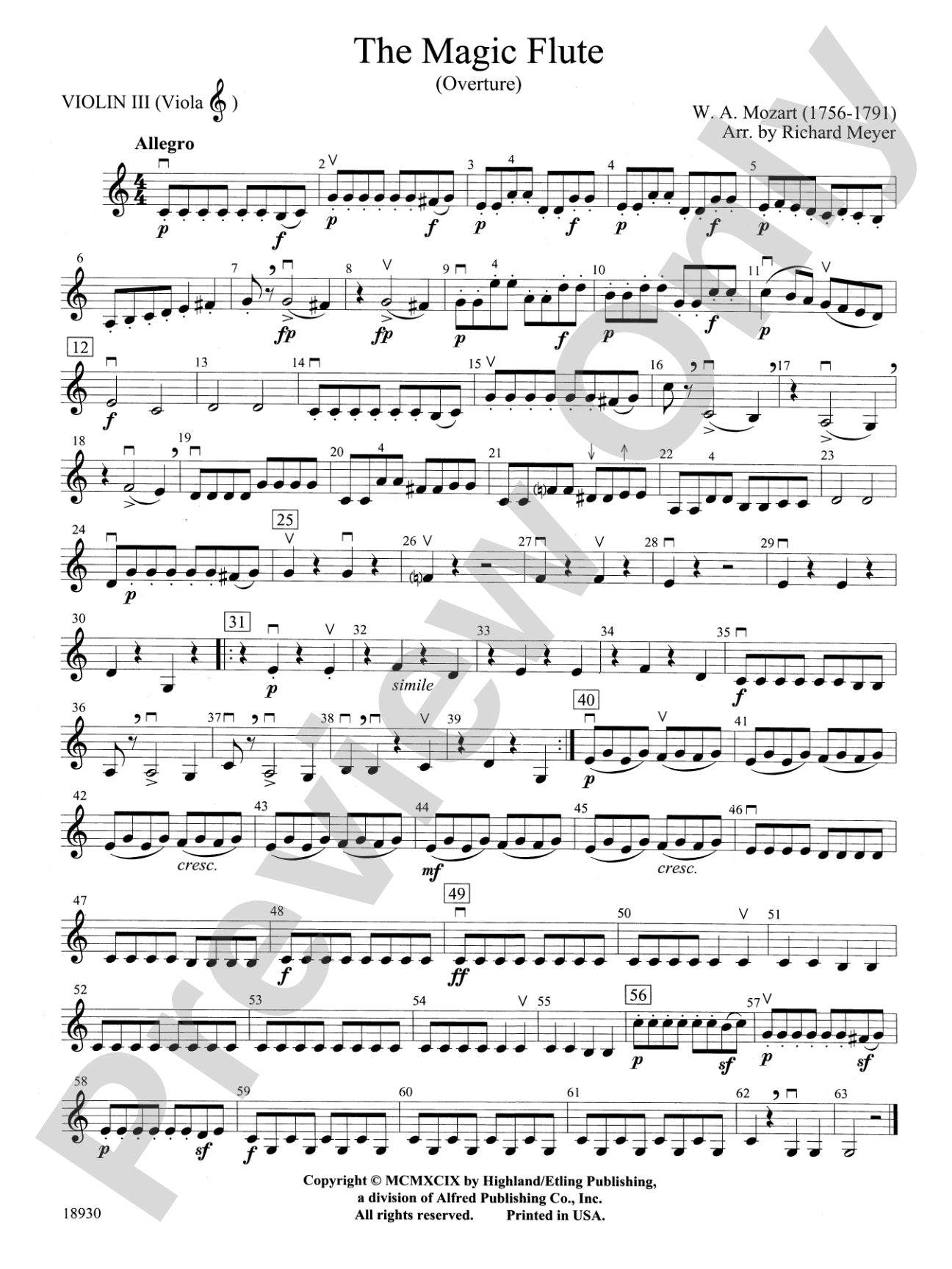 The Magic Flute (Overture): 3rd Violin (Viola [TC])