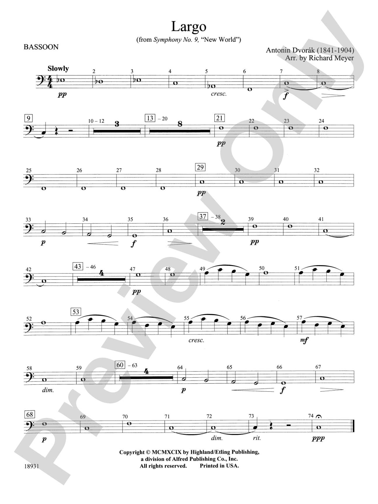 Largo from Symphony No. 9, "New World": Bassoon