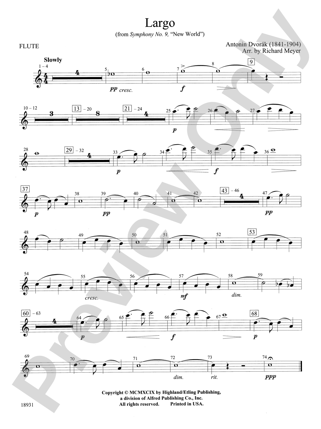 Largo from Symphony No. 9, "New World": Flute
