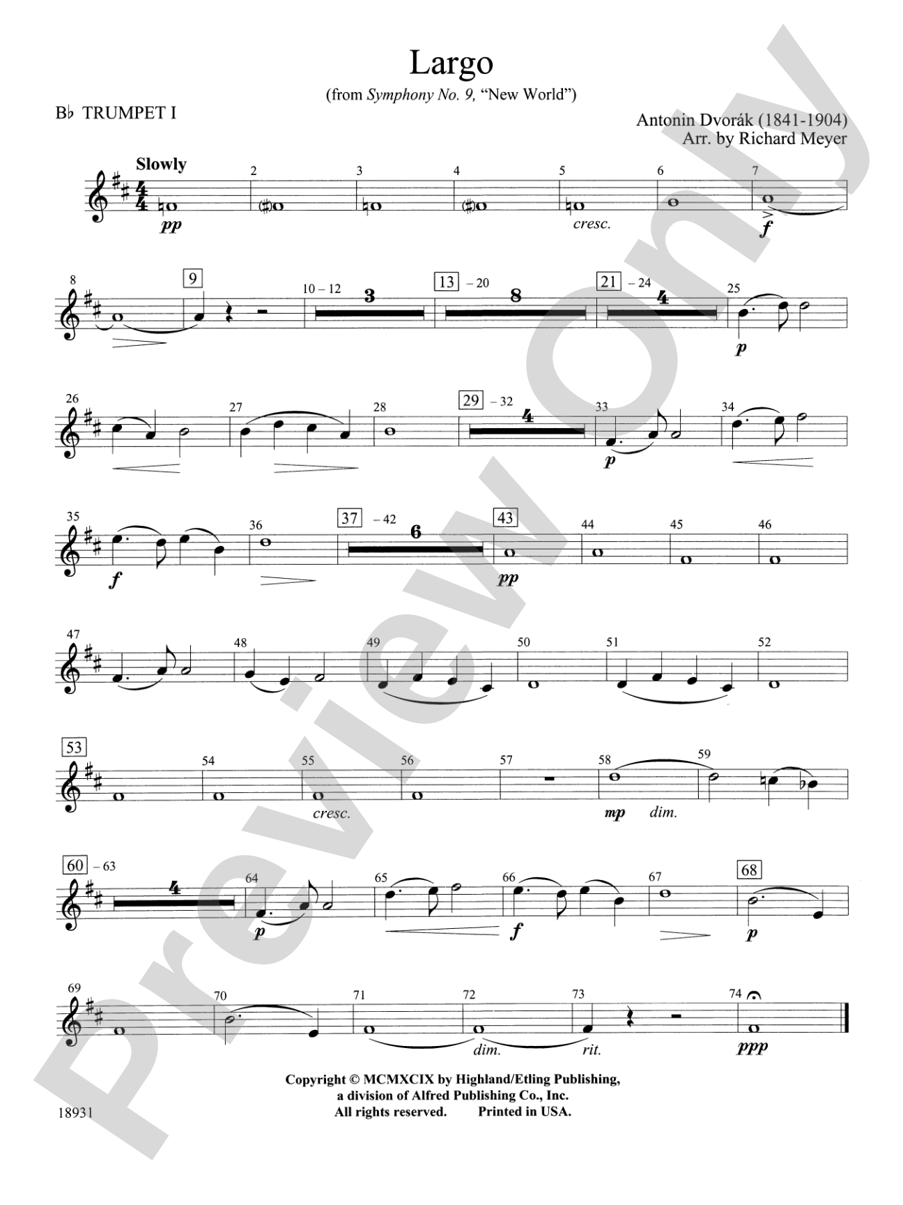 Largo from Symphony No. 9, "New World": 1st B-flat Trumpet