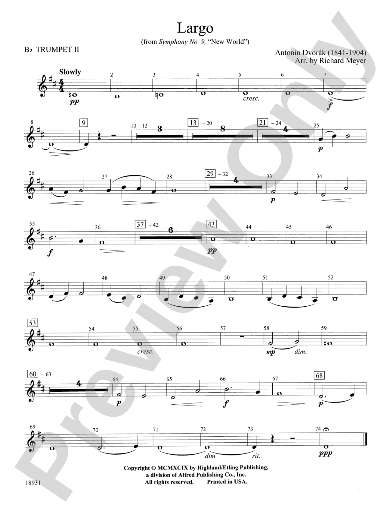 Largo from Symphony No. 9, "New World": 2nd B-flat Trumpet