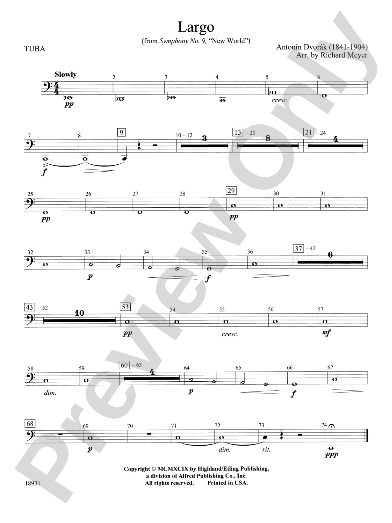 Largo from Symphony No. 9, "New World": Tuba